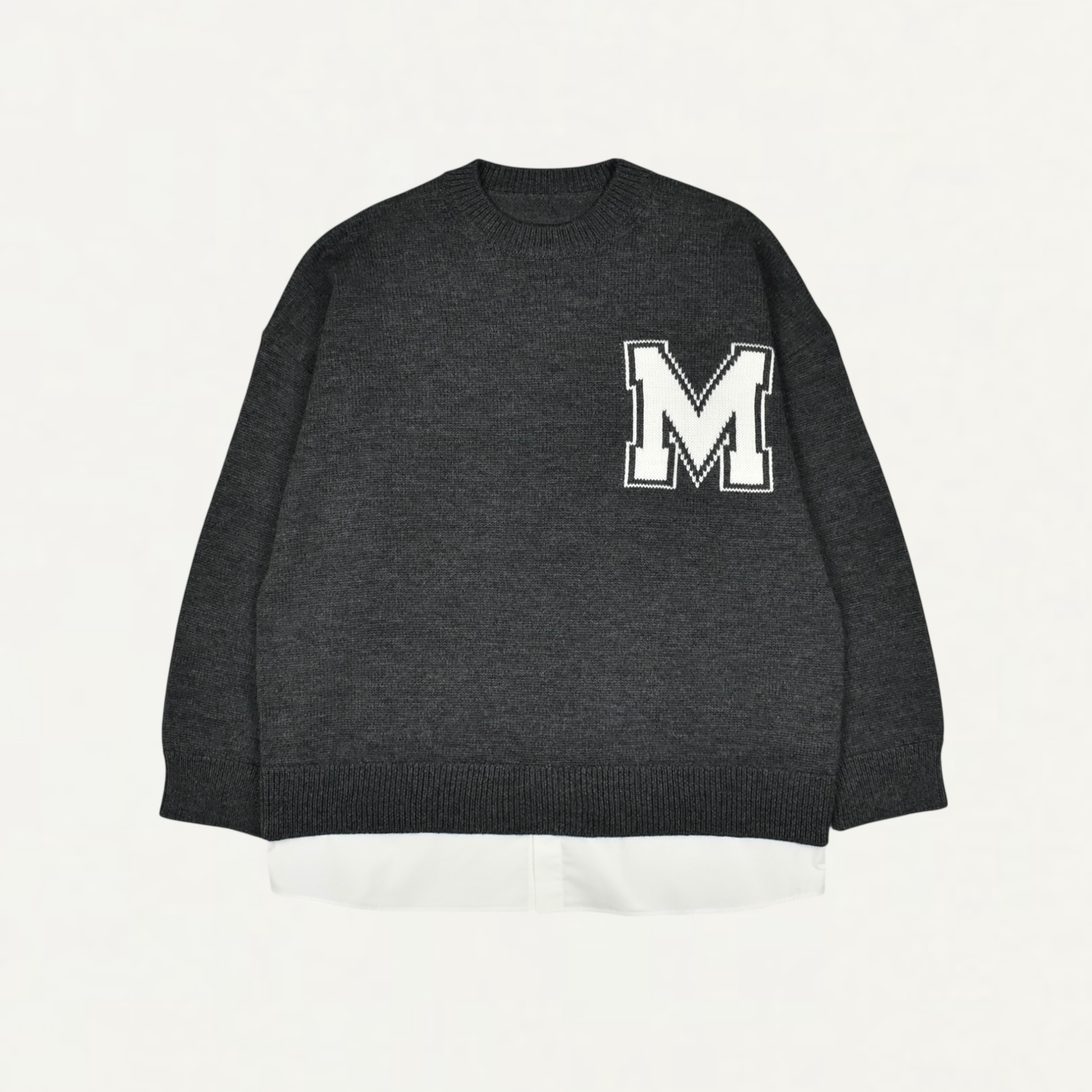 MM6 MAISON MARGIELA Two-in-one varsity knit sweater Dark Gray[SH0HL0039]
