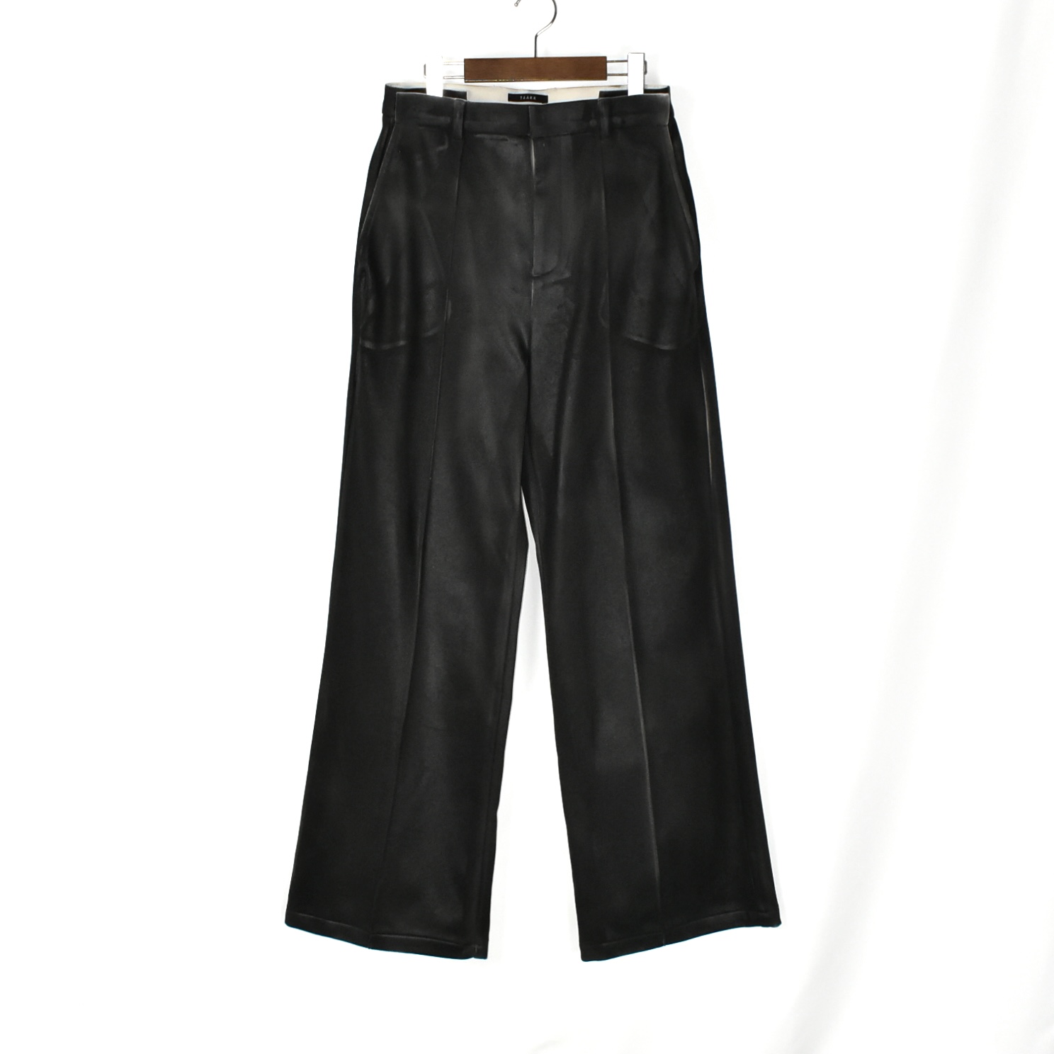 TAAKK LEATHER COATING JERSEY SLACKS BLACK[TA25SS-PT047]