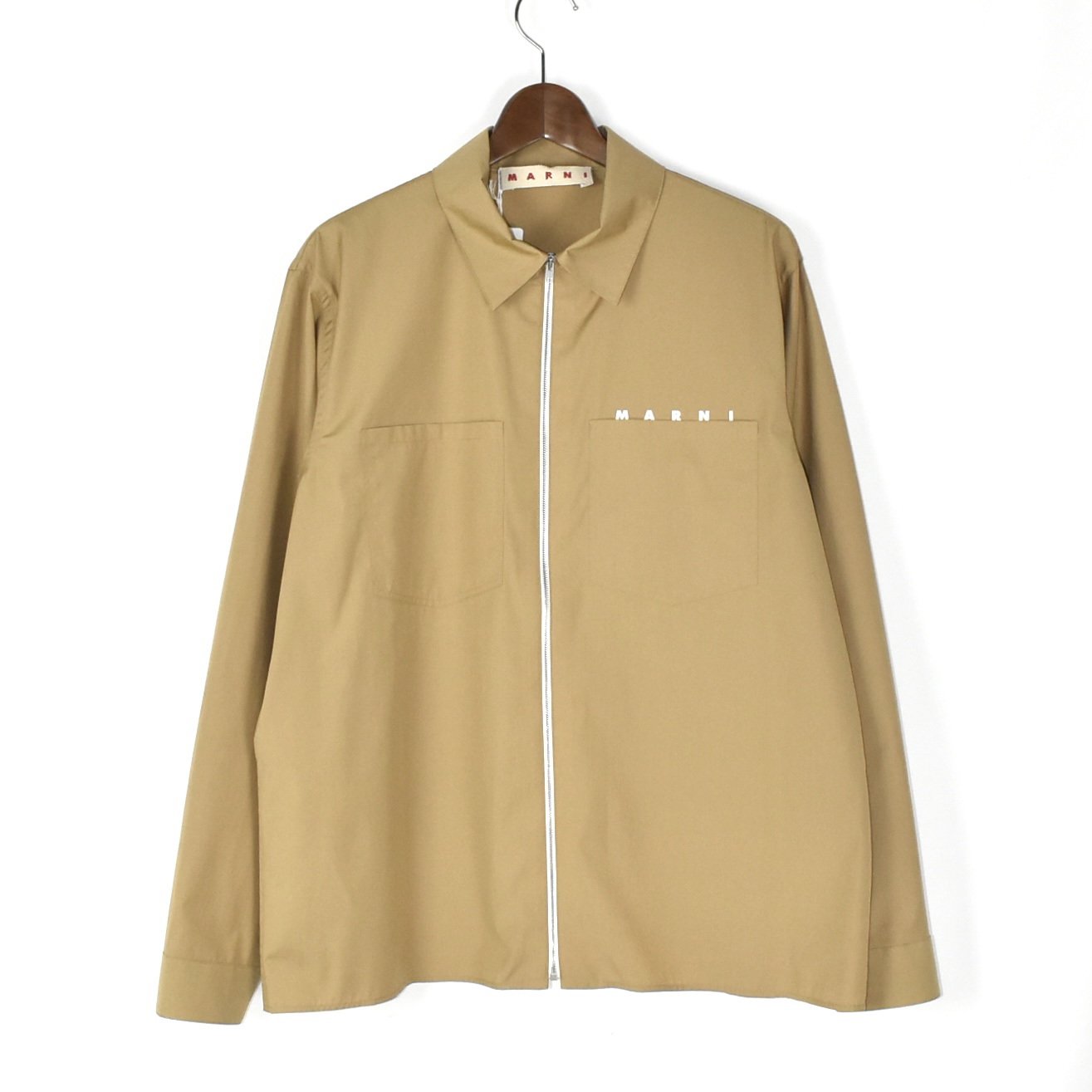 MARNI Beige organic poplin zip shirt with hidden logo[CUMU0297P0]