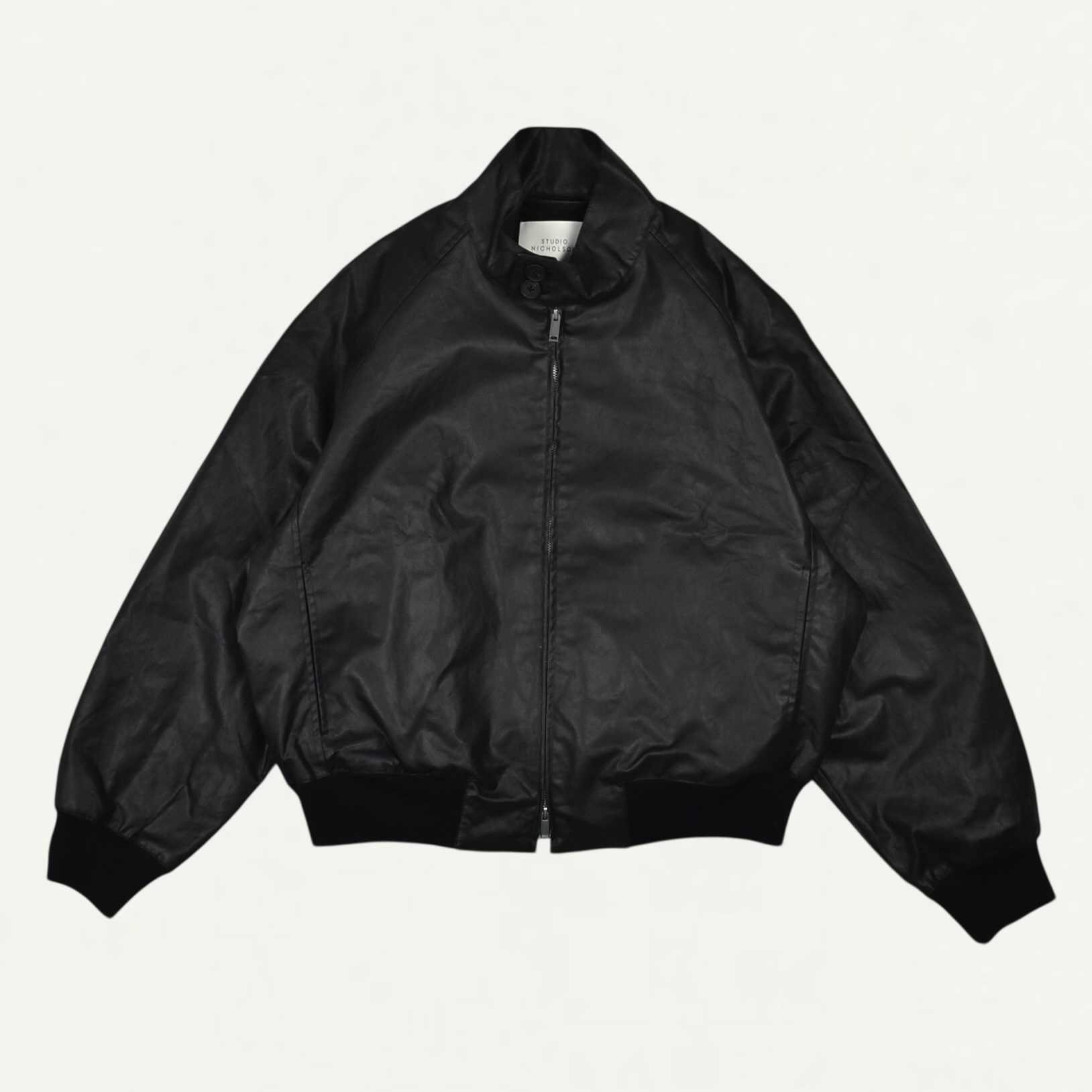 STUDIO NICHOLSON POLISHED COTTON HARRINGTON JACKET COAL[OVER SNM-1355]