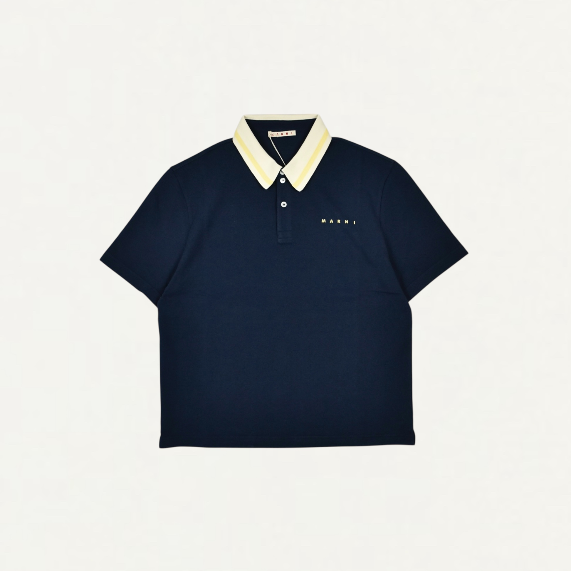 MARNI Deep blue piqué polo shirt with striped collar[POMU0051LS]