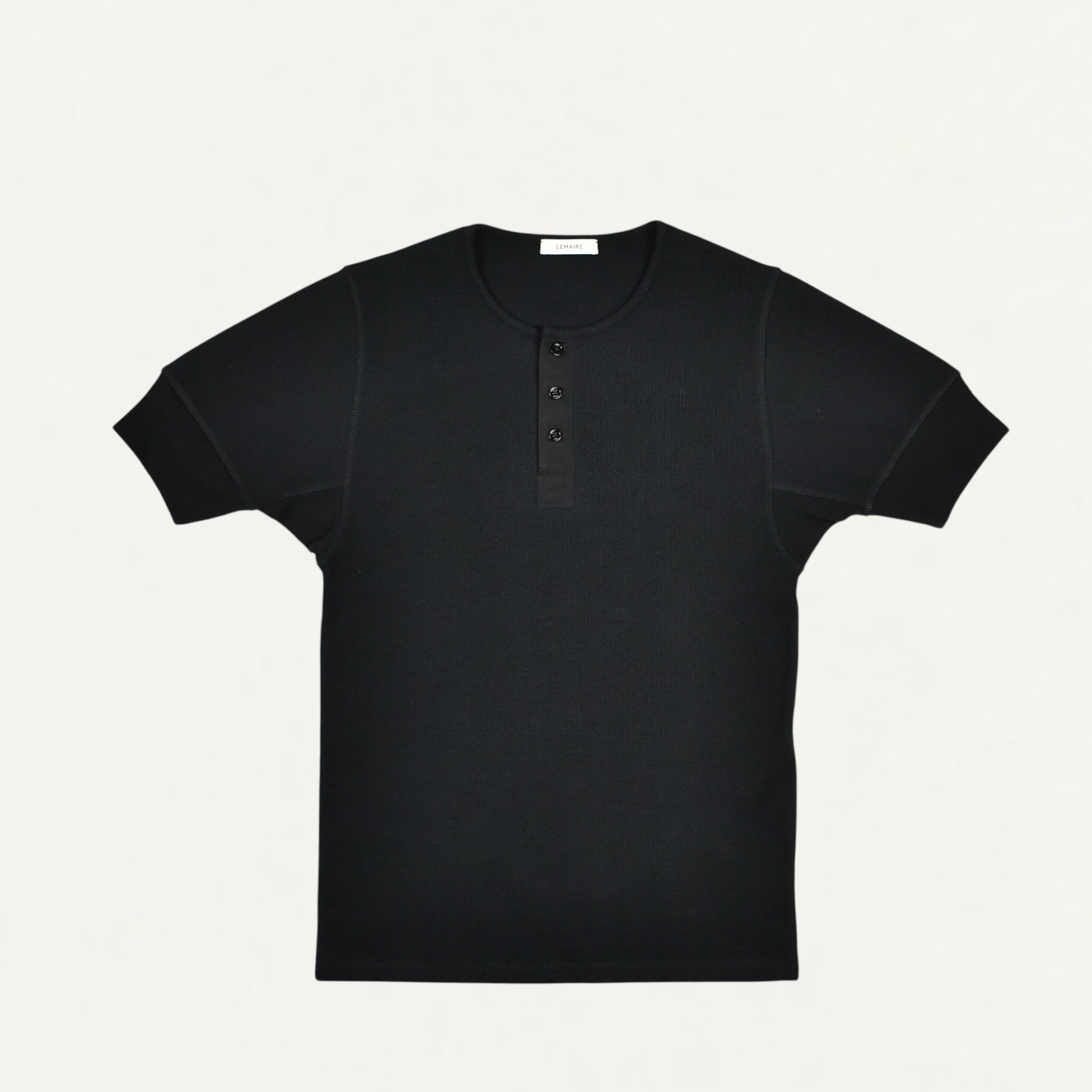 LEMAIRE RIB HENLEY TOP IN COTTON LINEN RIB JERSEY BLACK[TS0007 LJ1030]