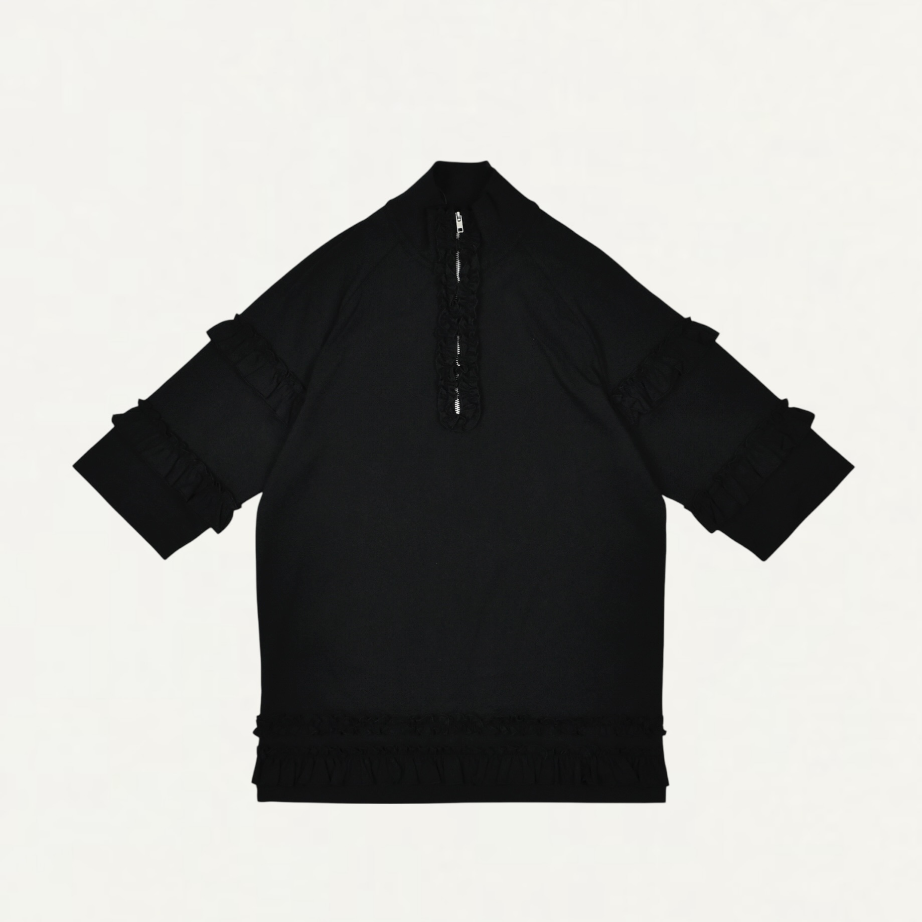 Simone Rocha Mock Neck Ruffle Frill Zip T-Shirt Black[5420 0562]