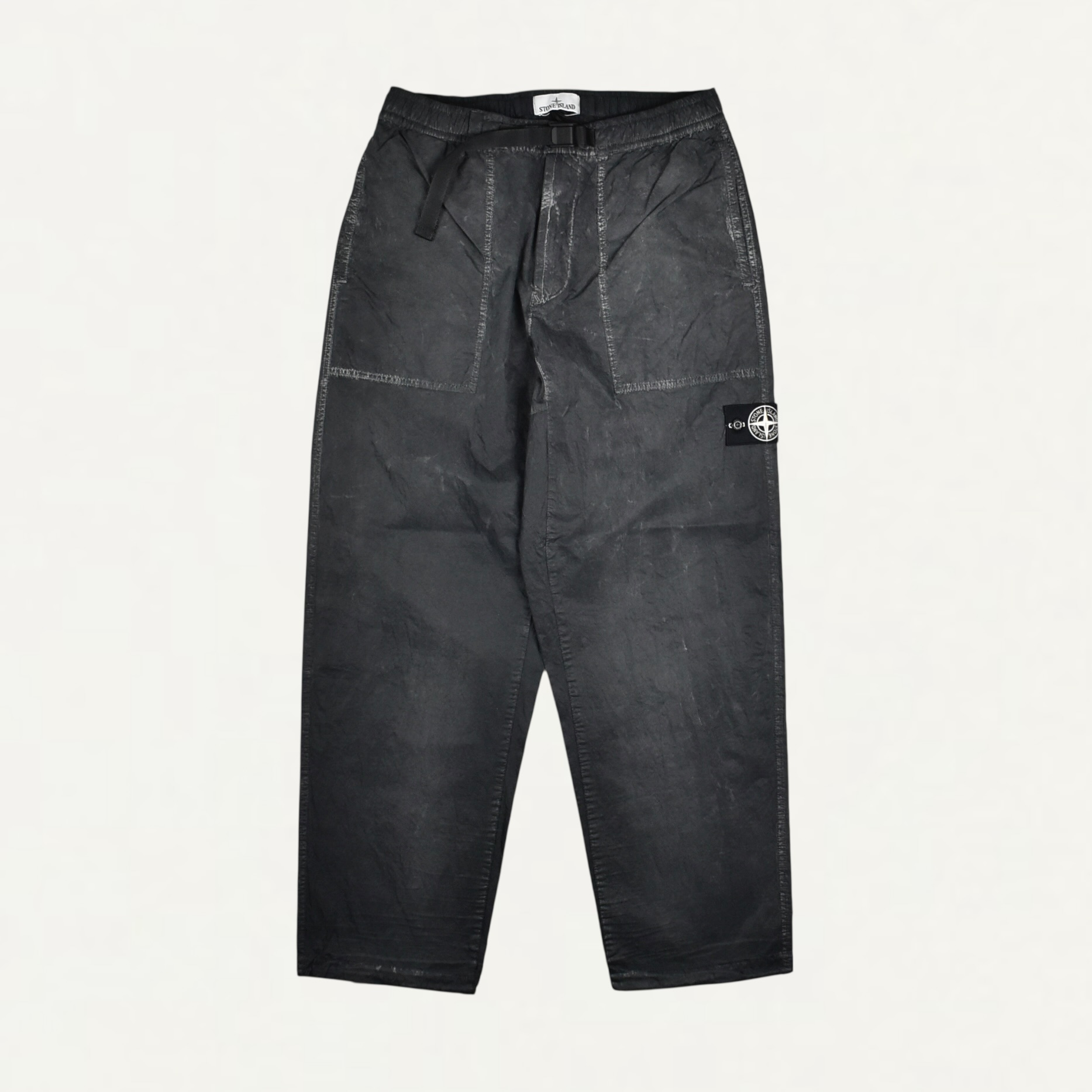 STONE ISLAND 3100040 DENSE NYLON-TC HAND SPRAYED REFLECTIVE Loose-fit fatigue trousers with anti-drop Black[L1S153100040S0359V0029]