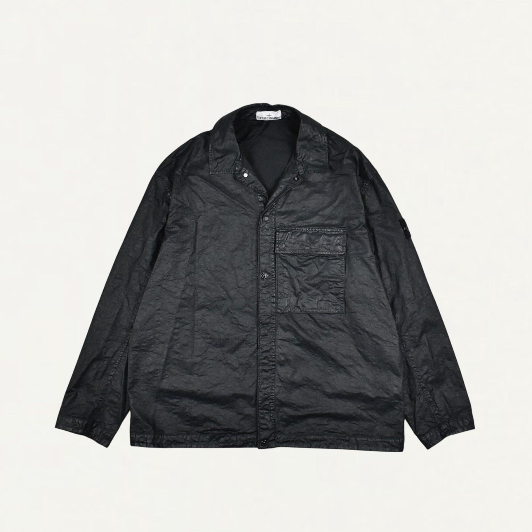 STONE ISLAND 1200003 ORGANIC-LOOK NYLON PANAMA-TC Comfort-fit overshirt with pocket Black[L1S151200003S0069V0029]