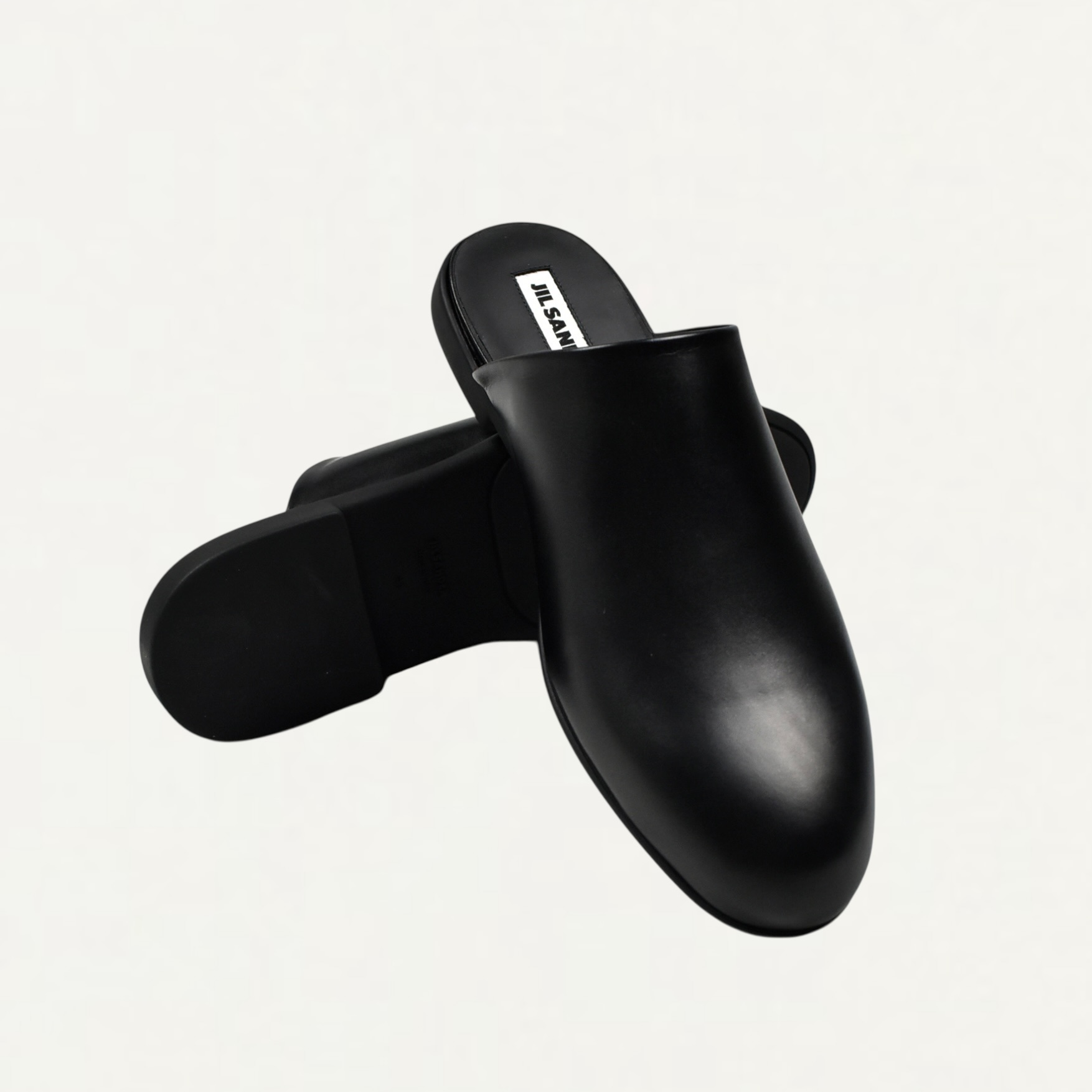 JIL SANDER OILY CALF LEATHER SABOT BLACK[J33WX0006]