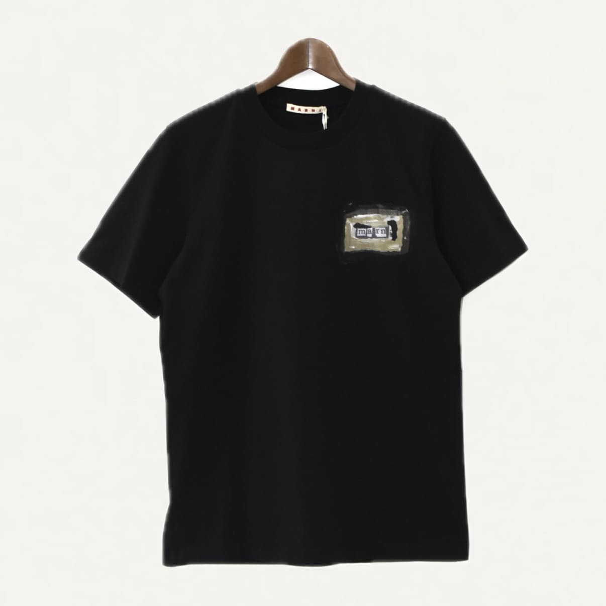 MARNI Painted College Logo Organic Cotton T-shirts Black[HUMU0198BP]