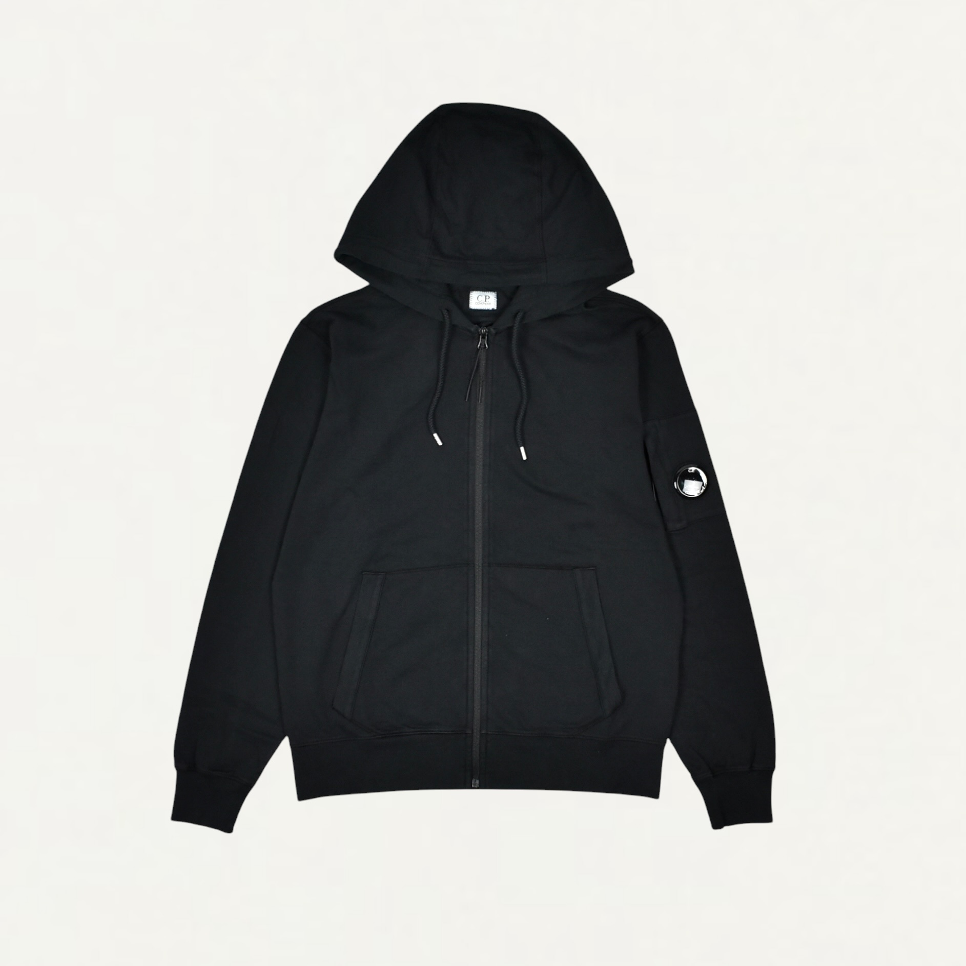C.P. Company Light Fleece Zip Hooded Lens Jacket Black[20CMSS081A]
