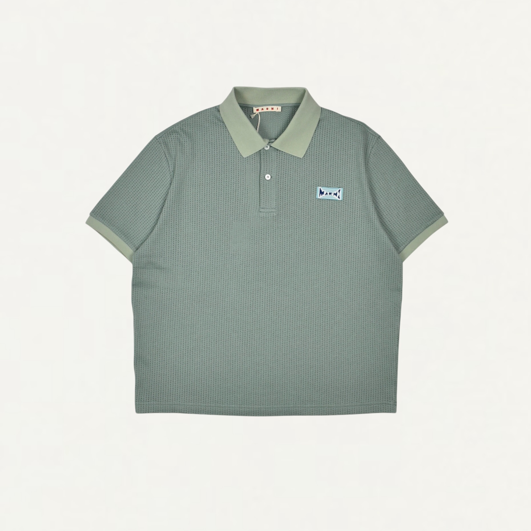 MARNI Green interlock polo shirt with jacquard motif[POMU0052QS]