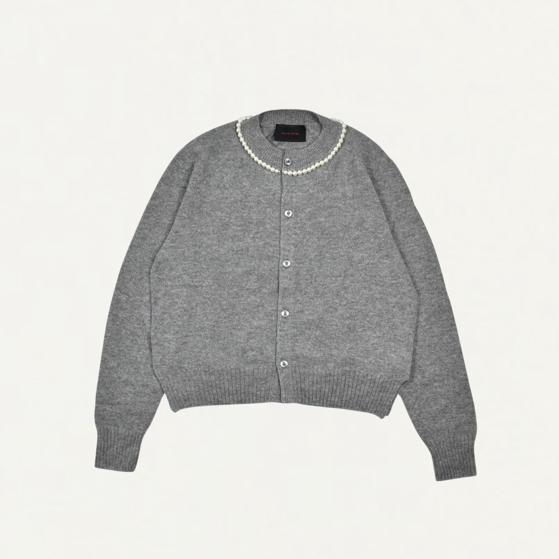 Simone Rocha BOXY CASHMERE CARDIGAN W/ EMB GREY/PEARL[COMK7TB 0667]