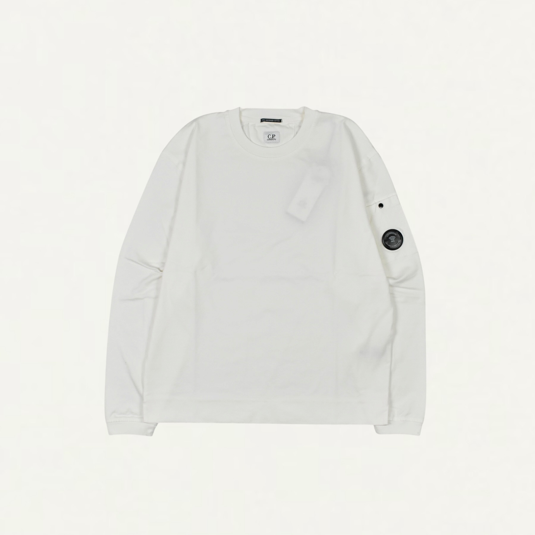 C.P. Company 30/2 Mercerized Jersey Long Sleeve T-Shirt with Lens Gauze White[21CMTS100A]