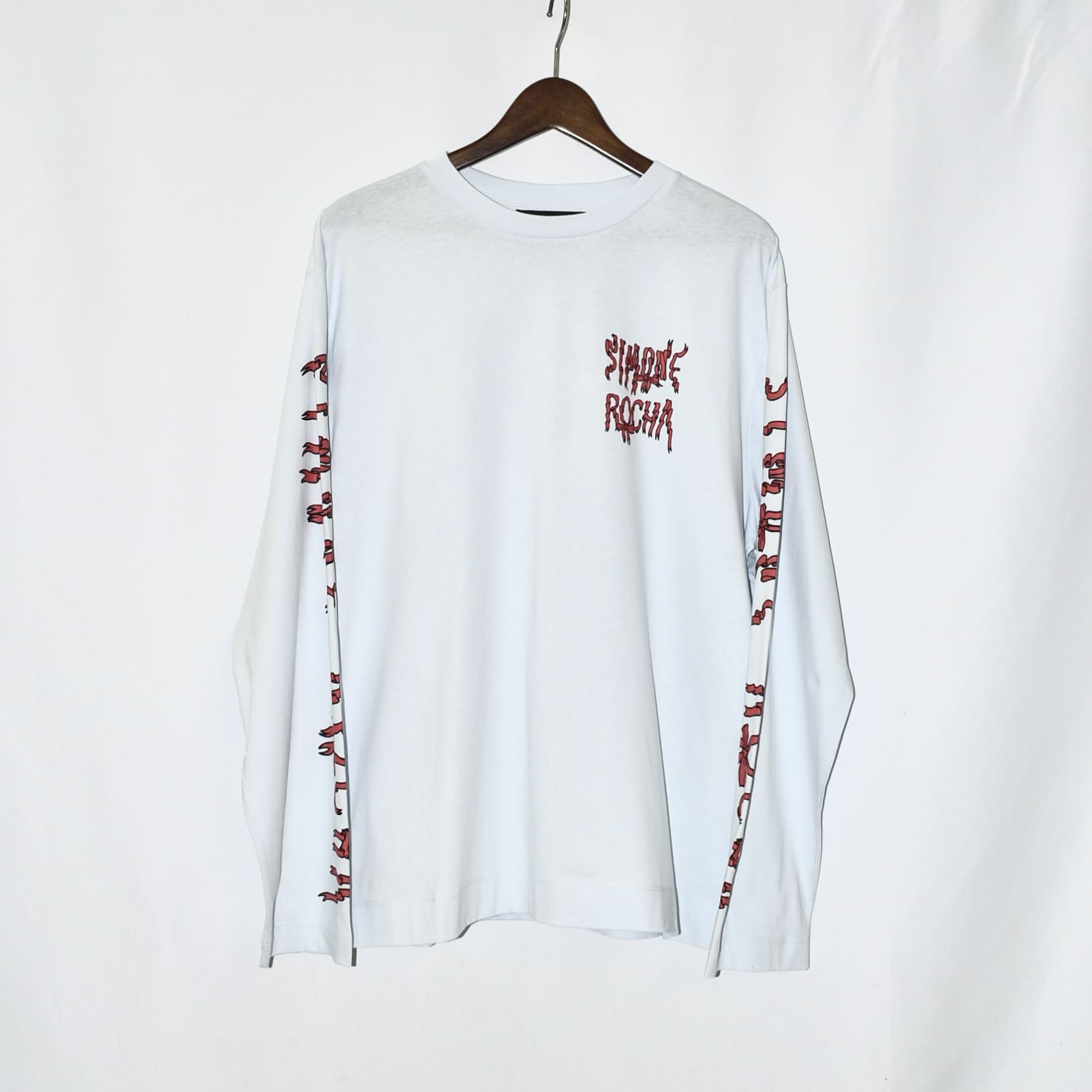 Simone Rocha LONG SLEEVE T-SHIRT W/ RIBBON LOGO PRINT BLUE/RED/BLACK[5194P19P21-M 0569]