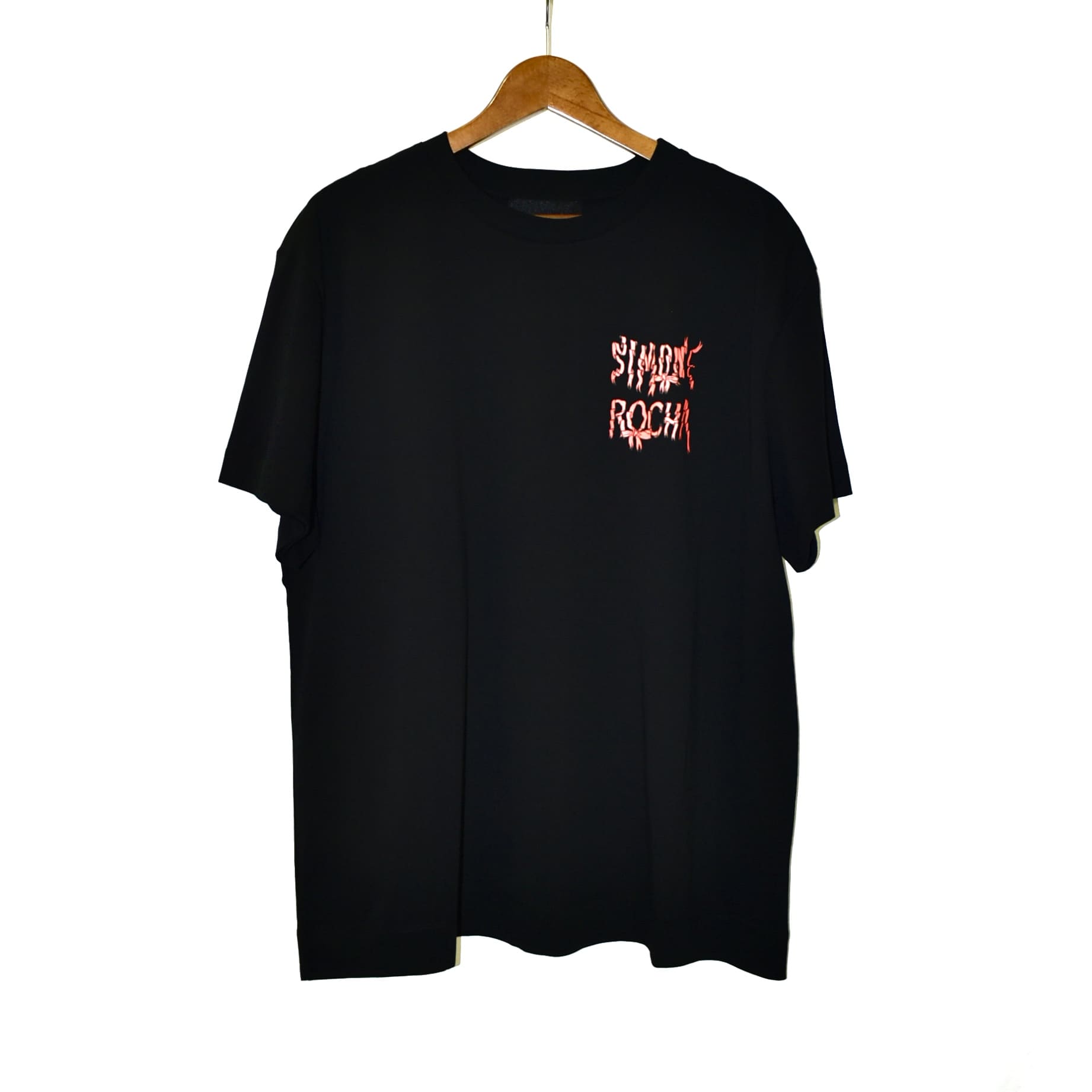 Simone Rocha SHORT SLEEVE T-SHIRT W/ RIBBON LOGO PRINT BLACK/RED/BLACK[5195P19P20-M 0569]