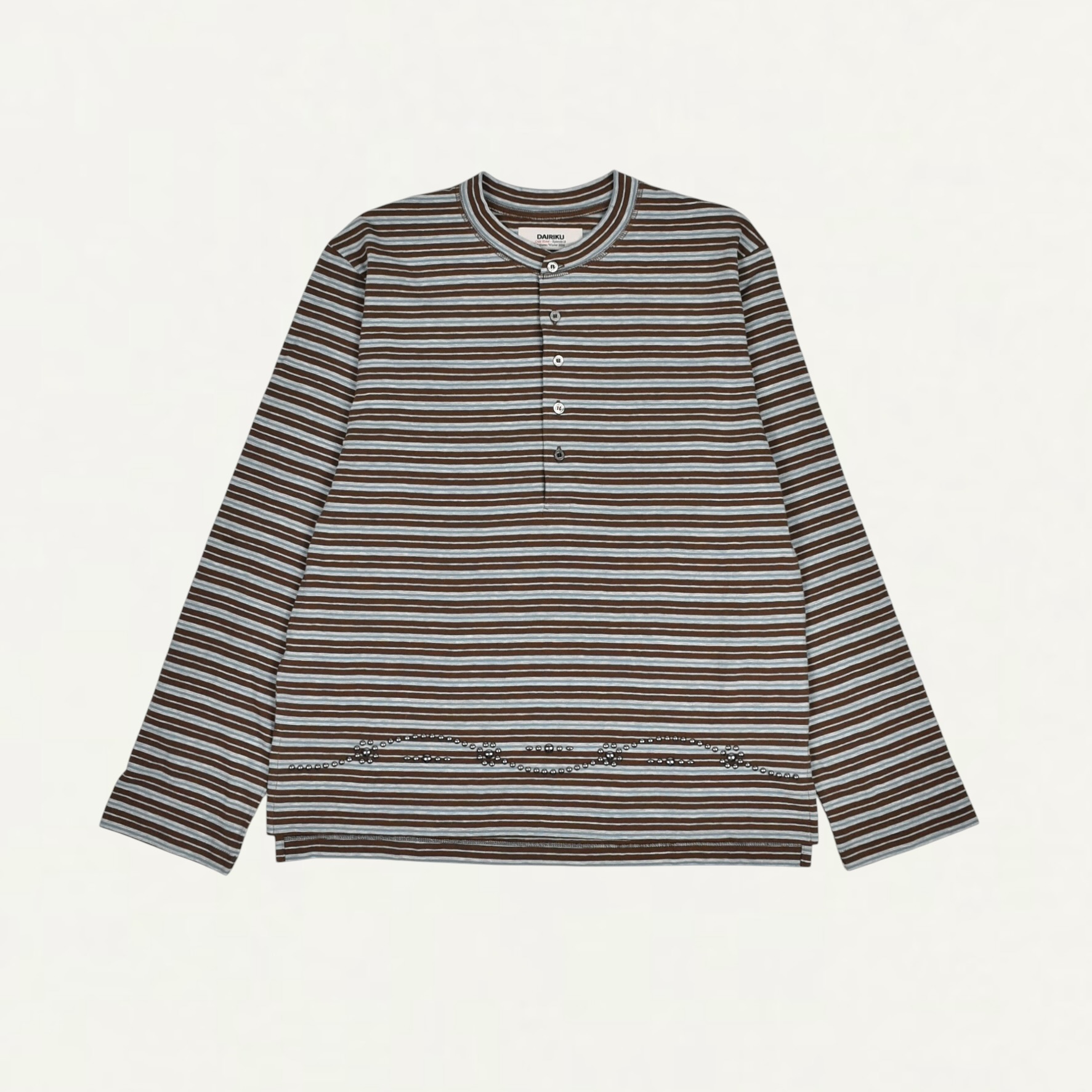 DAIRIKU "Charles" Studs Henry Neck Tee Brown & Blue[DA-26AW-C5]