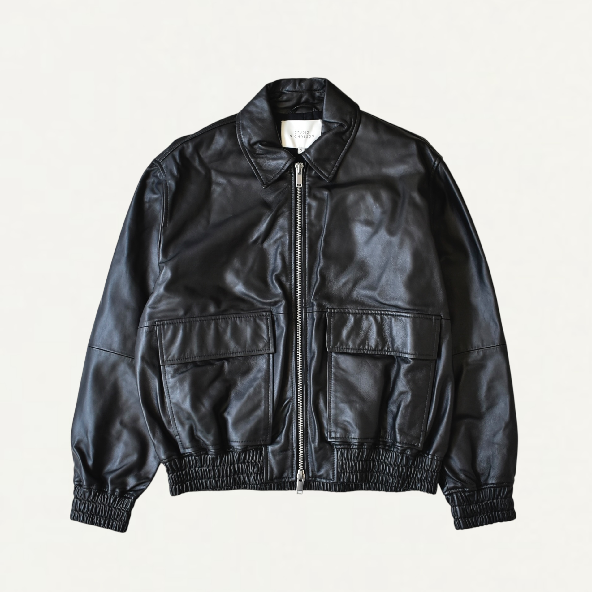 STUDIO NICHOLSON PISTON LEATHER BOMBER JACKET IN BLACK[PISTON SNM-1115]