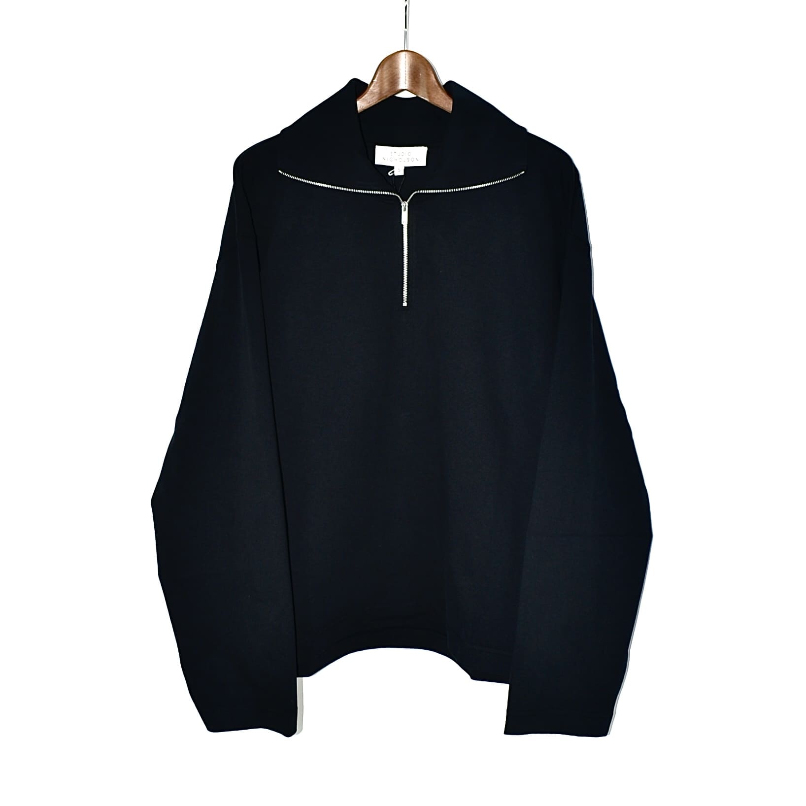 STUDIO NICHOLSON HALF ZIP COTTON KNIT L/S BLACK[STOLL SNM-234]