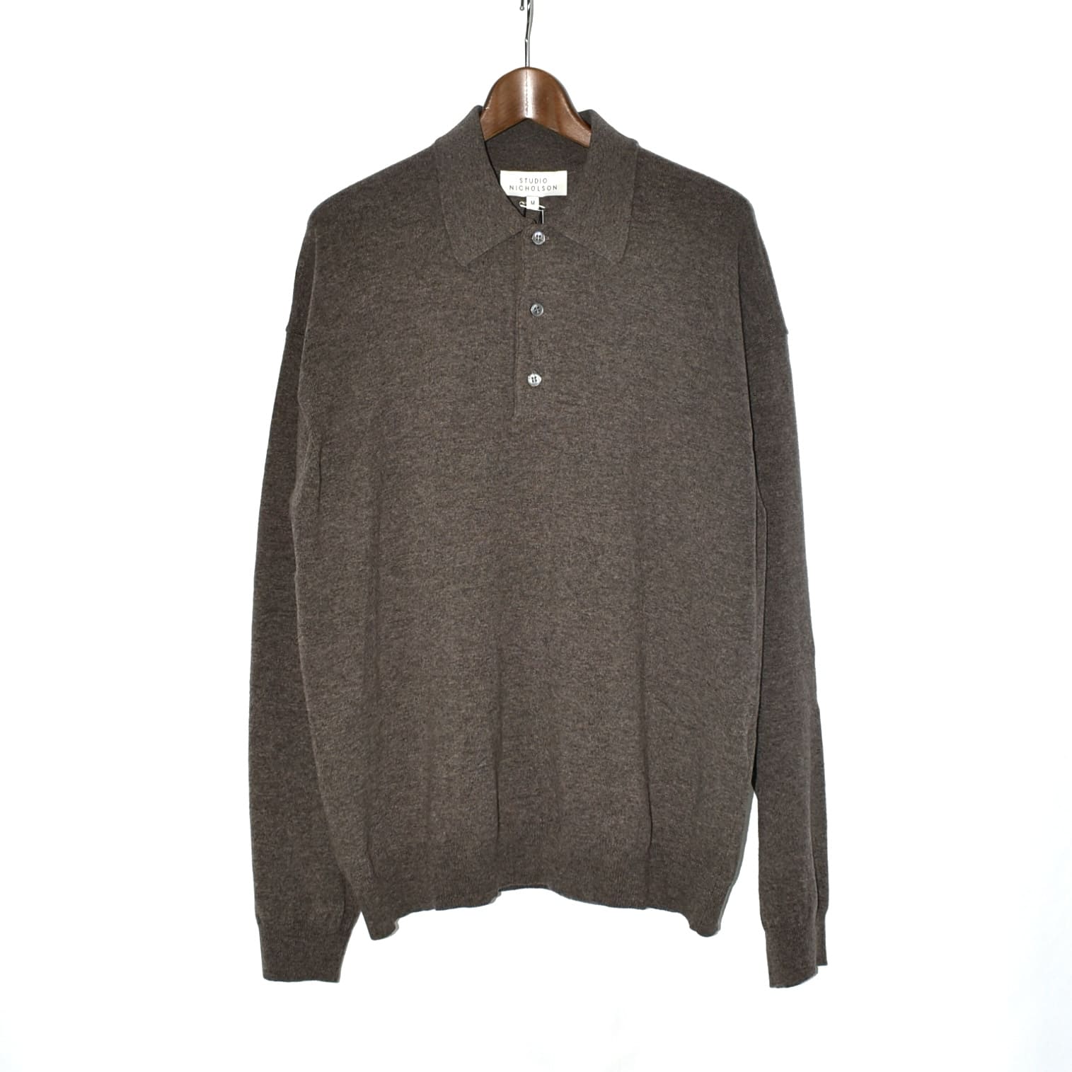 STUDIO NICHOLSON 12GG LONG SLEEVE POLO STONE MELANGE[NOE SNM-1257]