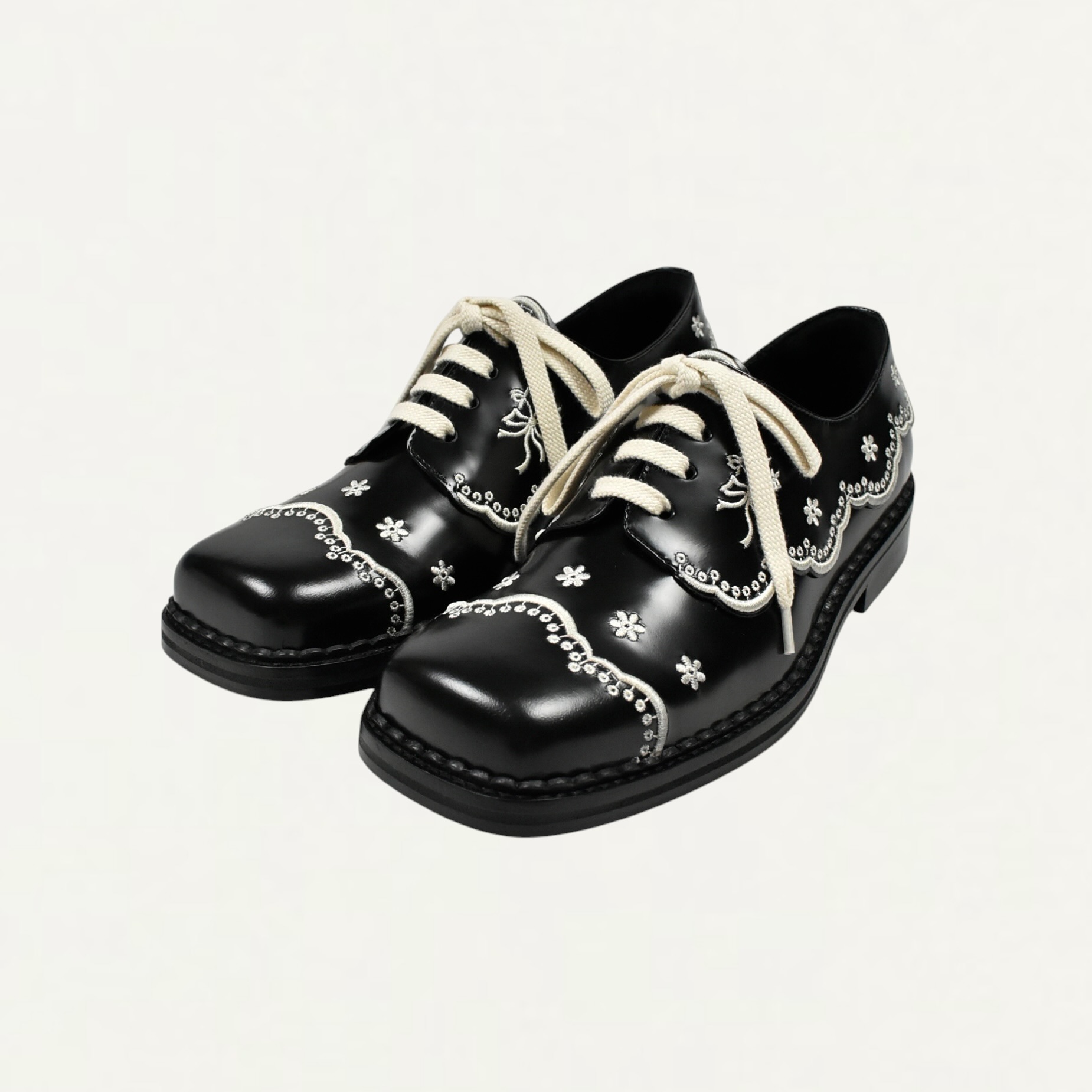 Simone Rocha Floral Lace Brogue Black/Cream[BRG21M 0740]