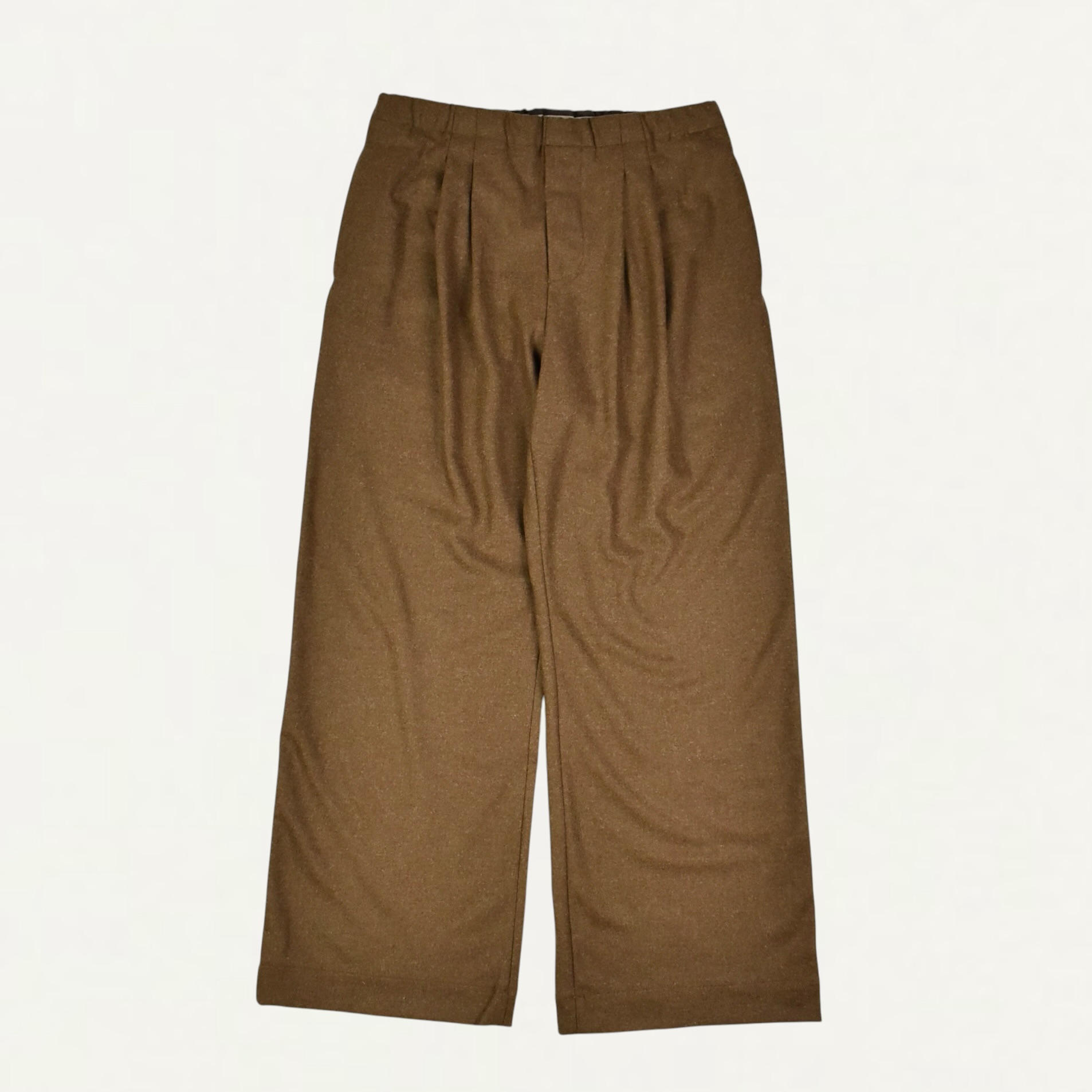 META CAMPANIA COLLECTIVE TRACE PLEATED MIDWEIGHT FELTED WOOL DRAWSTRING TROUSERS DARK BROWNPAT006-WOWO005-966]