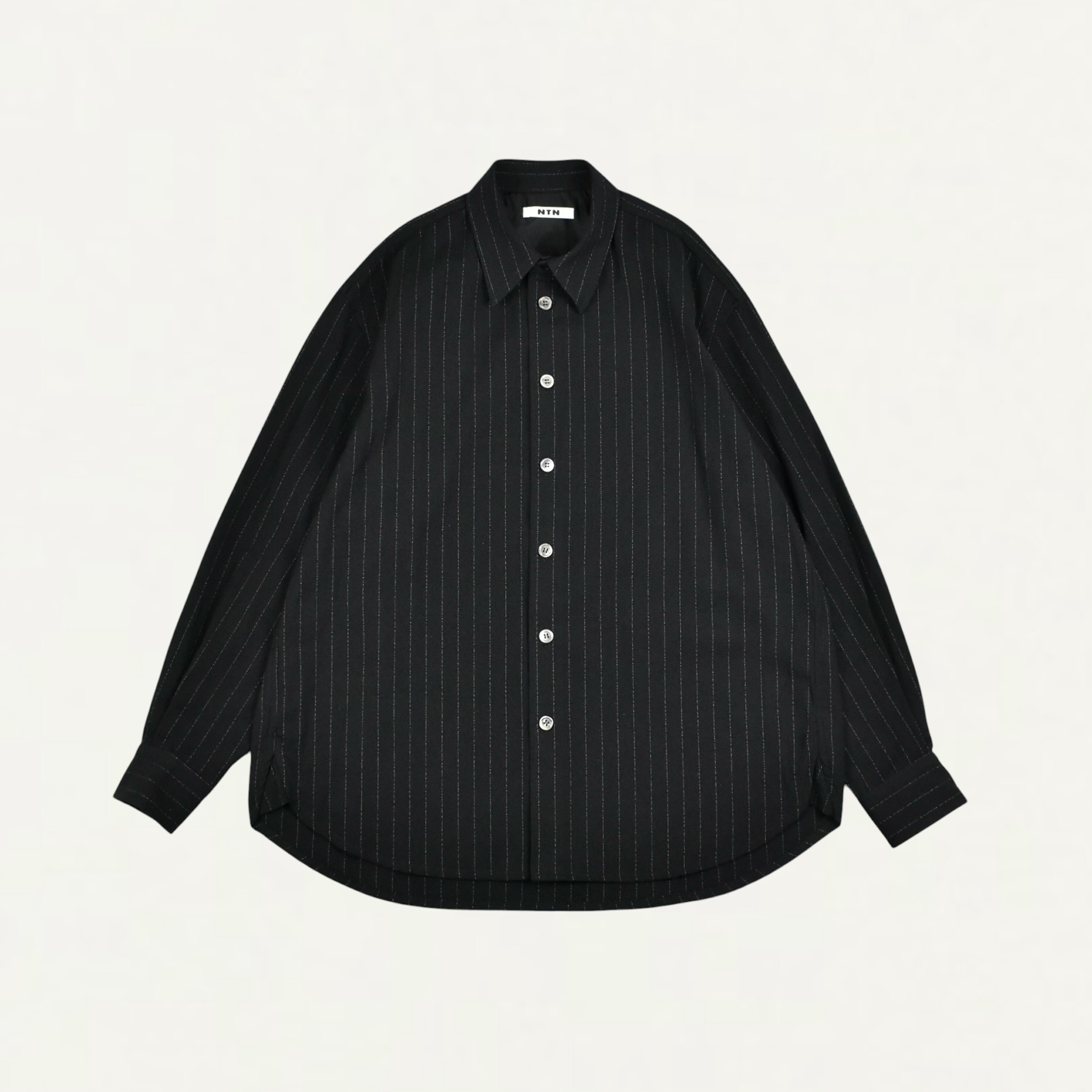 NTN WOOL SILK STRIPE SPLIT RAGLAN SLEEVE SHIRT BLACK/WHITE[N007-049164]