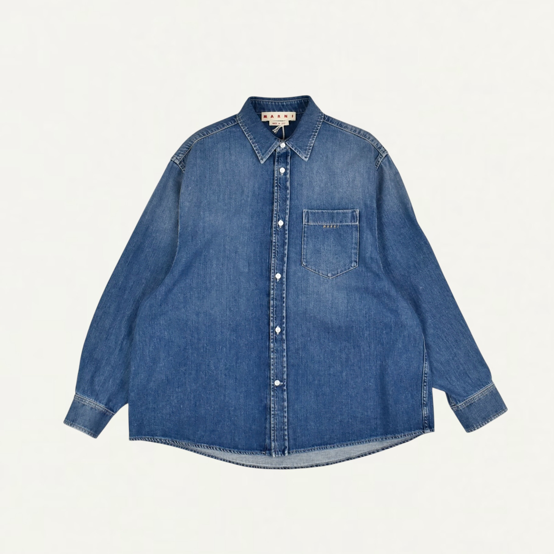 MARNI Indigo blue Classic Spread Collar Cotton Shirt[CUJU0396A0]