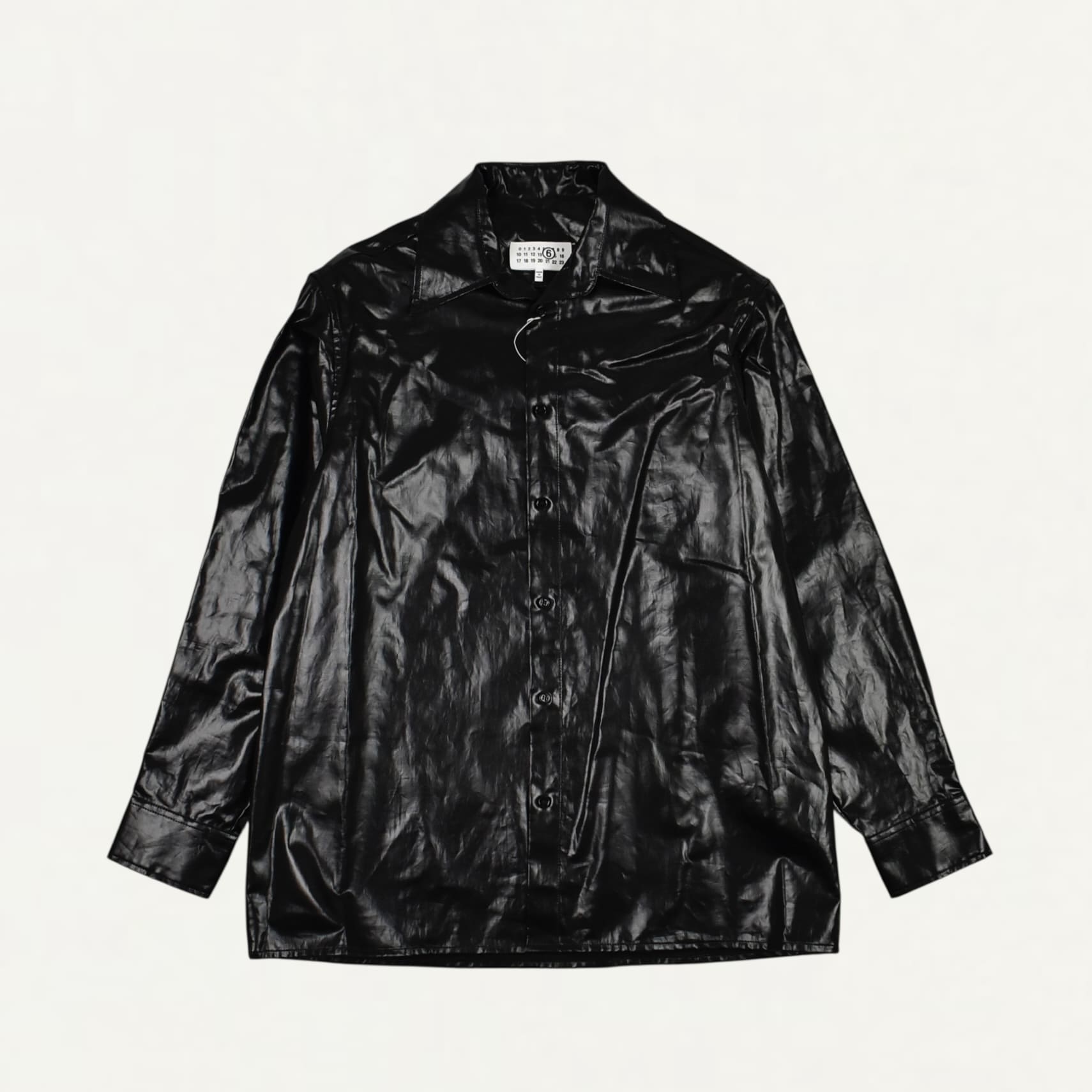 MM6 MAISON MARGIELA Shiny coated linen shirt Black[SH2DT0035]