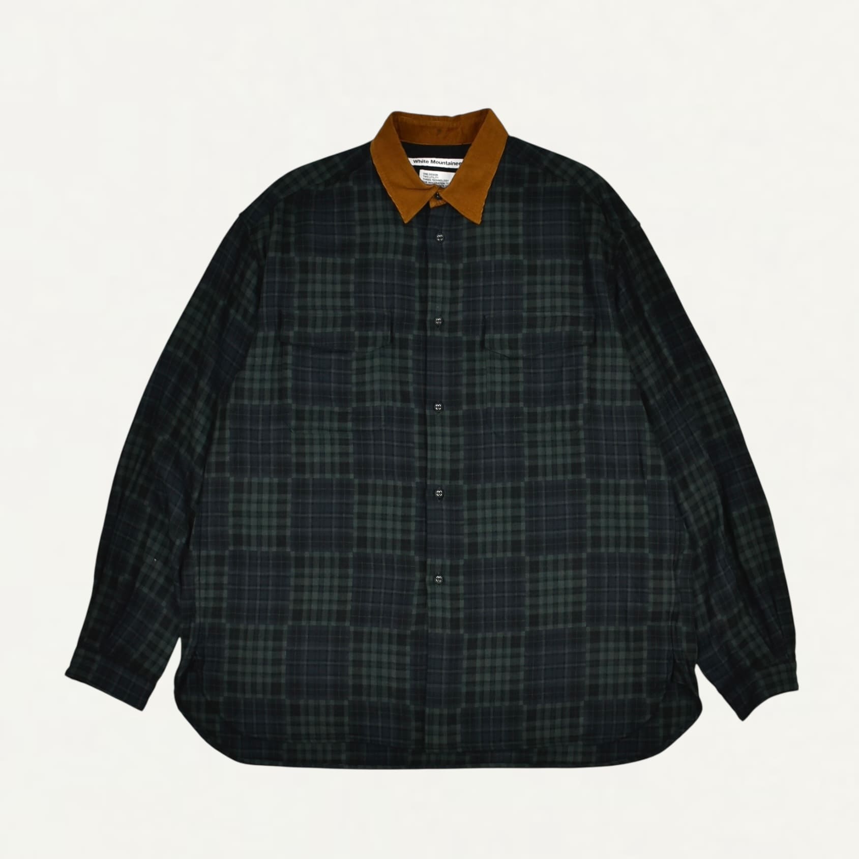White Mountaineering GUSSET SLEEVE CORDUROY COLLAR SHIRT BLACK WATCH[WM2573101]