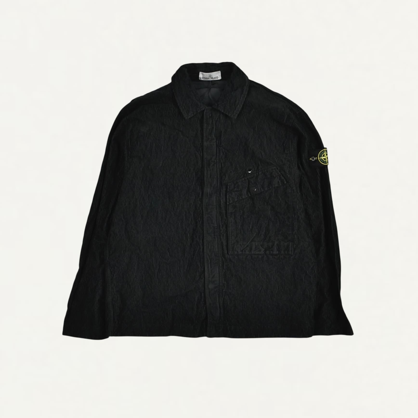 STONE ISLAND 1200020 WRINKLED CORDUROY 500-TC Comfort-fit overshirt with chest pocket and two-way zip Black[S15-12000-20]