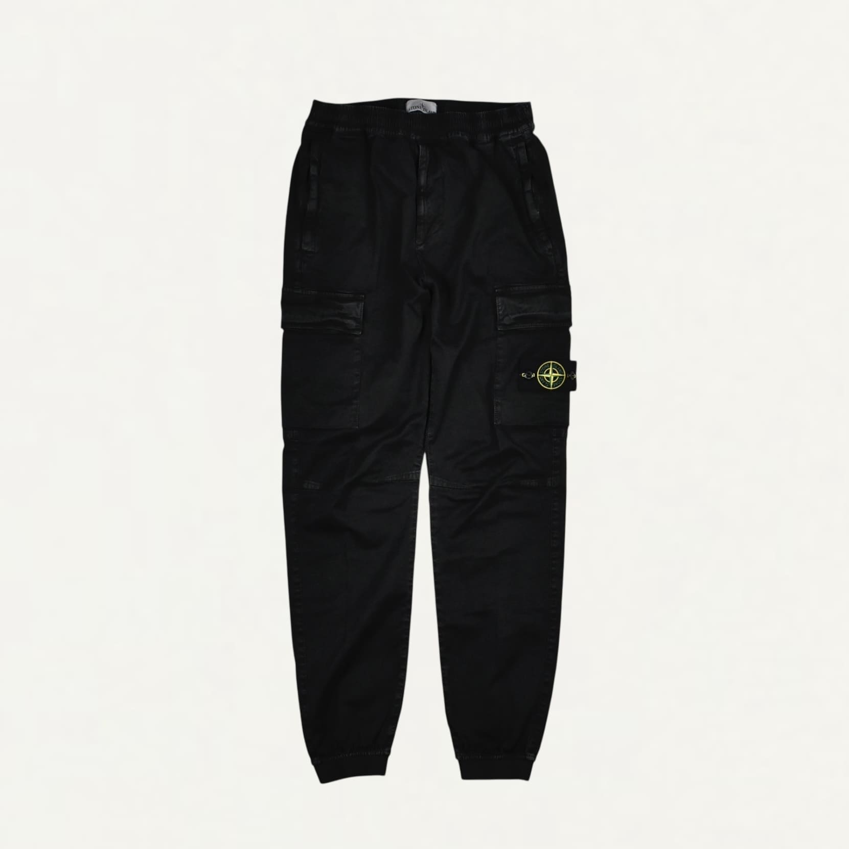 STONE ISLAND 3100033 STRETCH ORGANIC BROKEN TWILL COTTON 'OLD' EFFECT Regular-tapered-fit cargo trousers with elasticated waistband black[S15-31000-33]