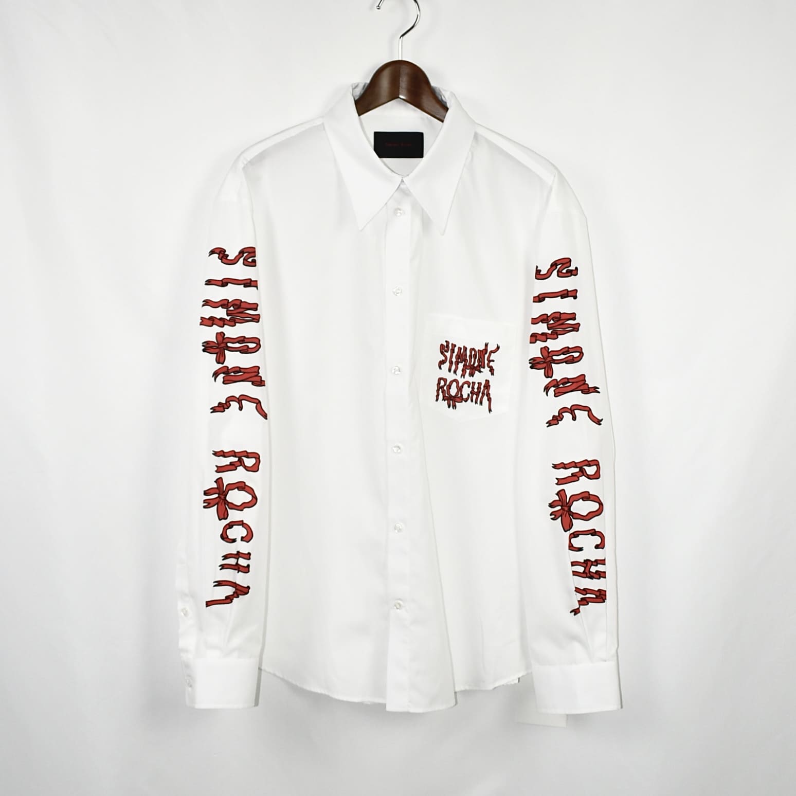 Simone Rocha CLASSIC FIT SHIRT W/RIBBON LOGO PRINT WHITE/RED[5281P 1921 1025]