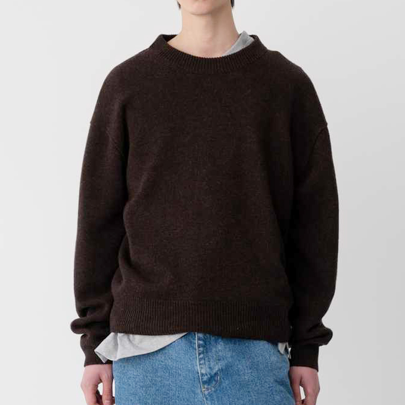 LE17SEPTEMBRE HOMME CASHMERE BLEND WOOL ROUND PULLOVER-DARK BROWN