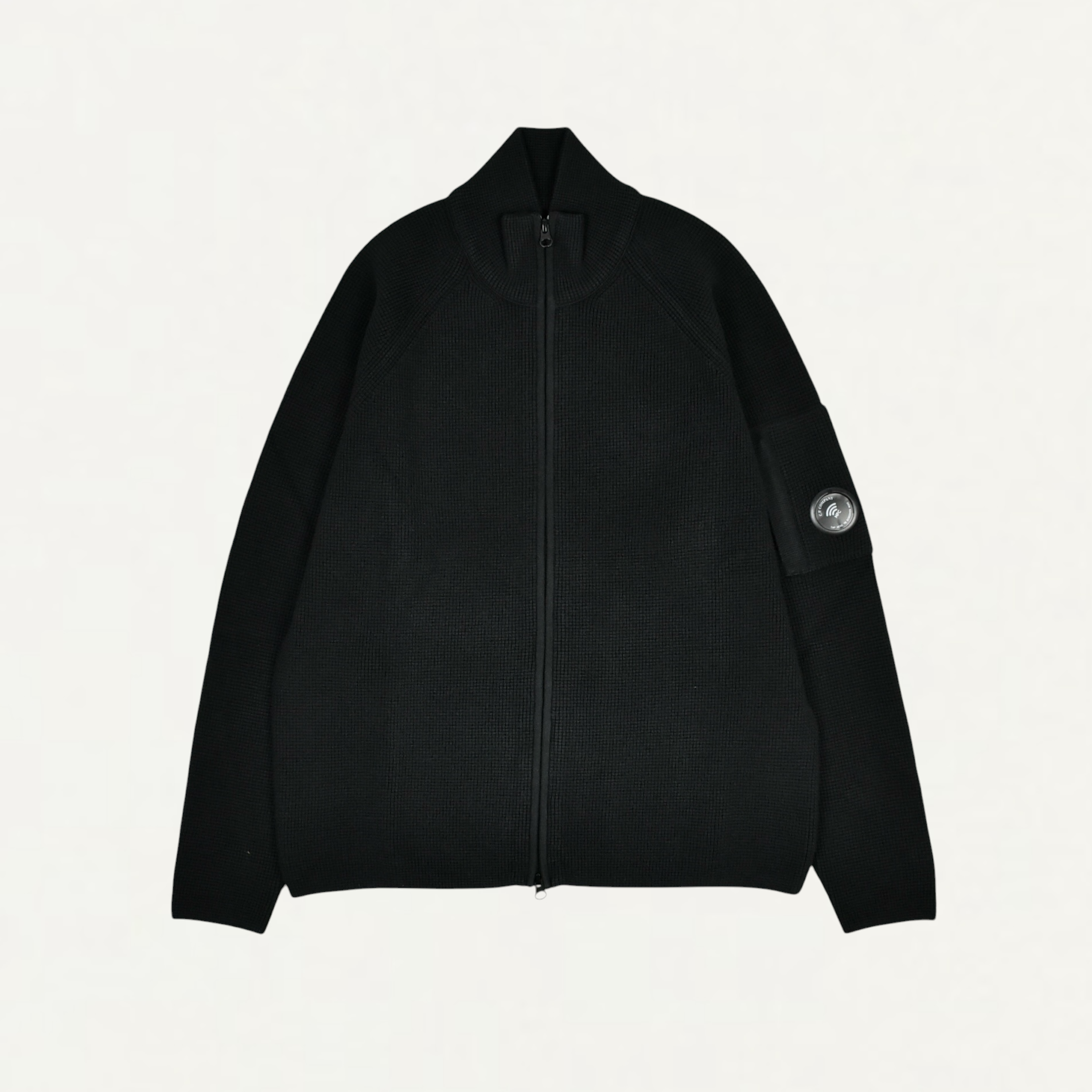 C.P. Company WAFFLE KN COTTON ZIP LENS CARDIGAN BLACK[21CMKN058A]
