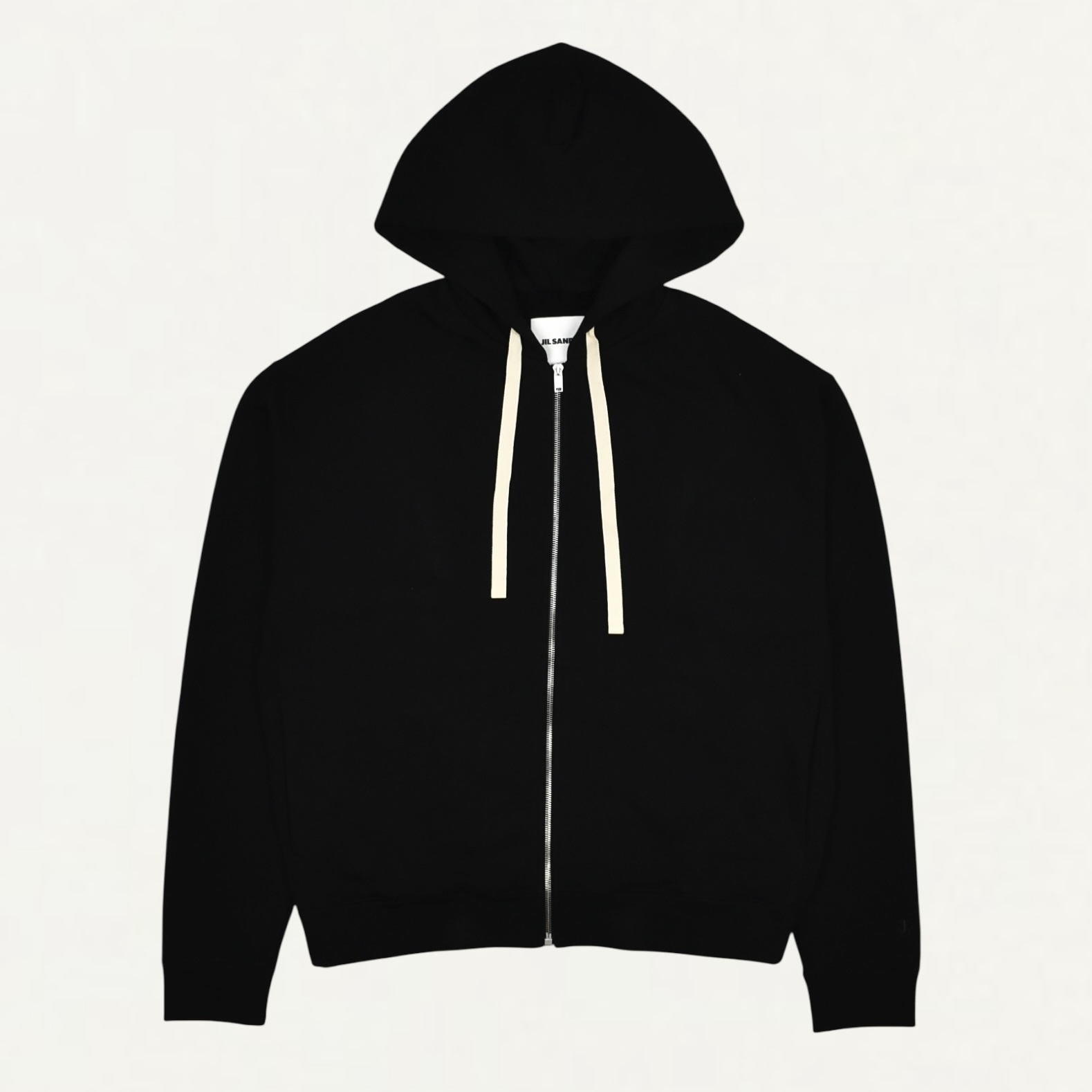 JIL SANDER SUSTAINABLE COTTON COMPACT TERRY ZIPPED HOODIE BLACK[J47HG0106]