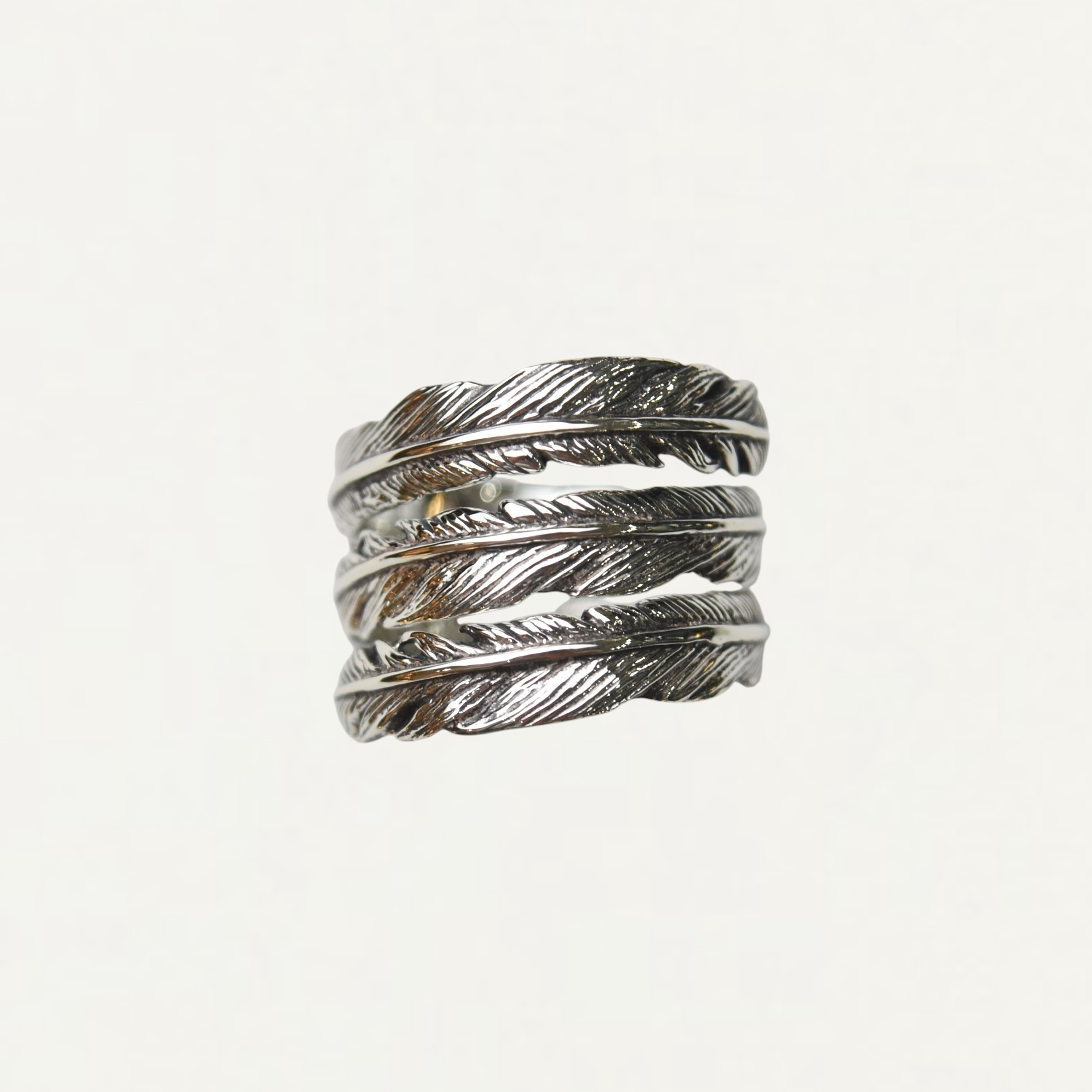 GARDEL TRINITY FEATHER RING RHODIUM COATING[GDR-090]