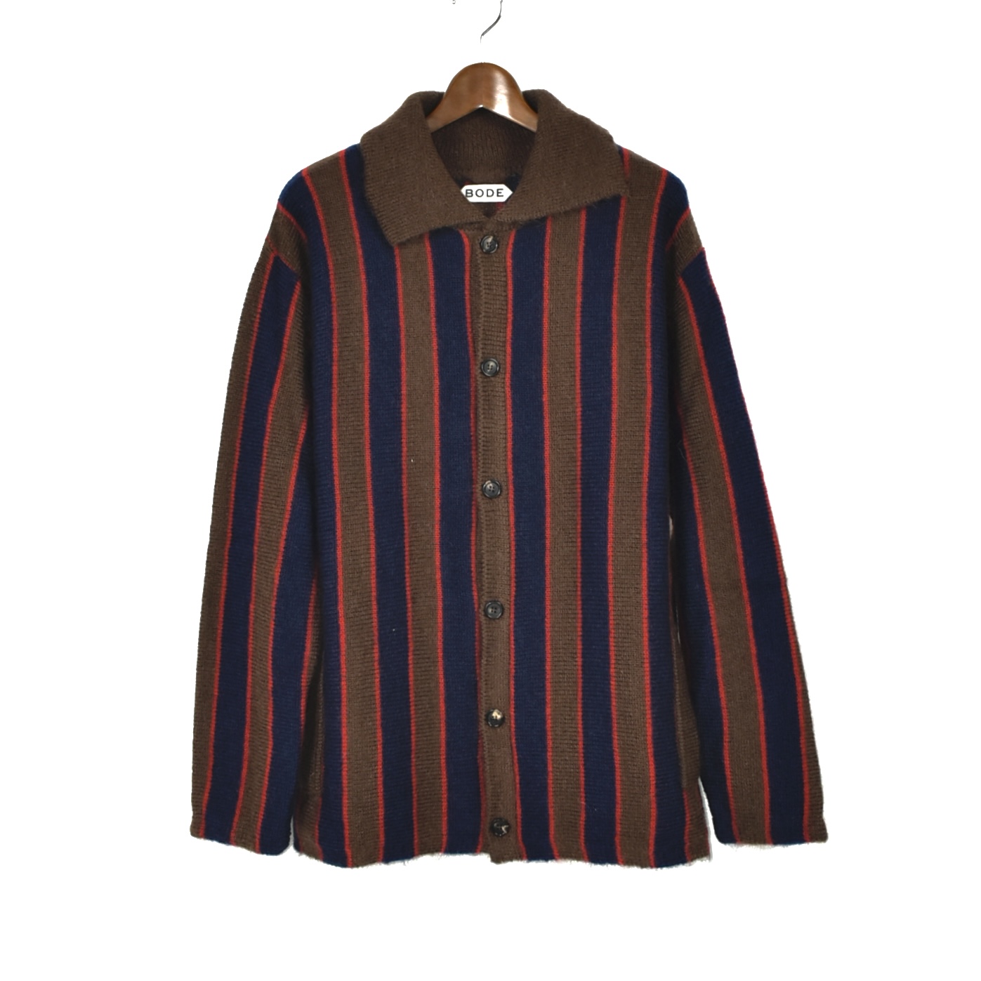 BODE MOHAIR STRIPE CARDIGAN NAVY BROWN[MRF24KT027]