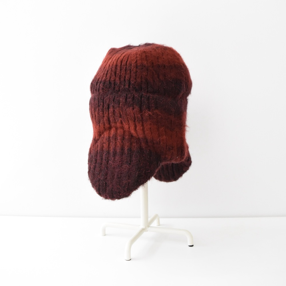 sage NATION FLAP BEANIE [BURGUNDY STRIPE]