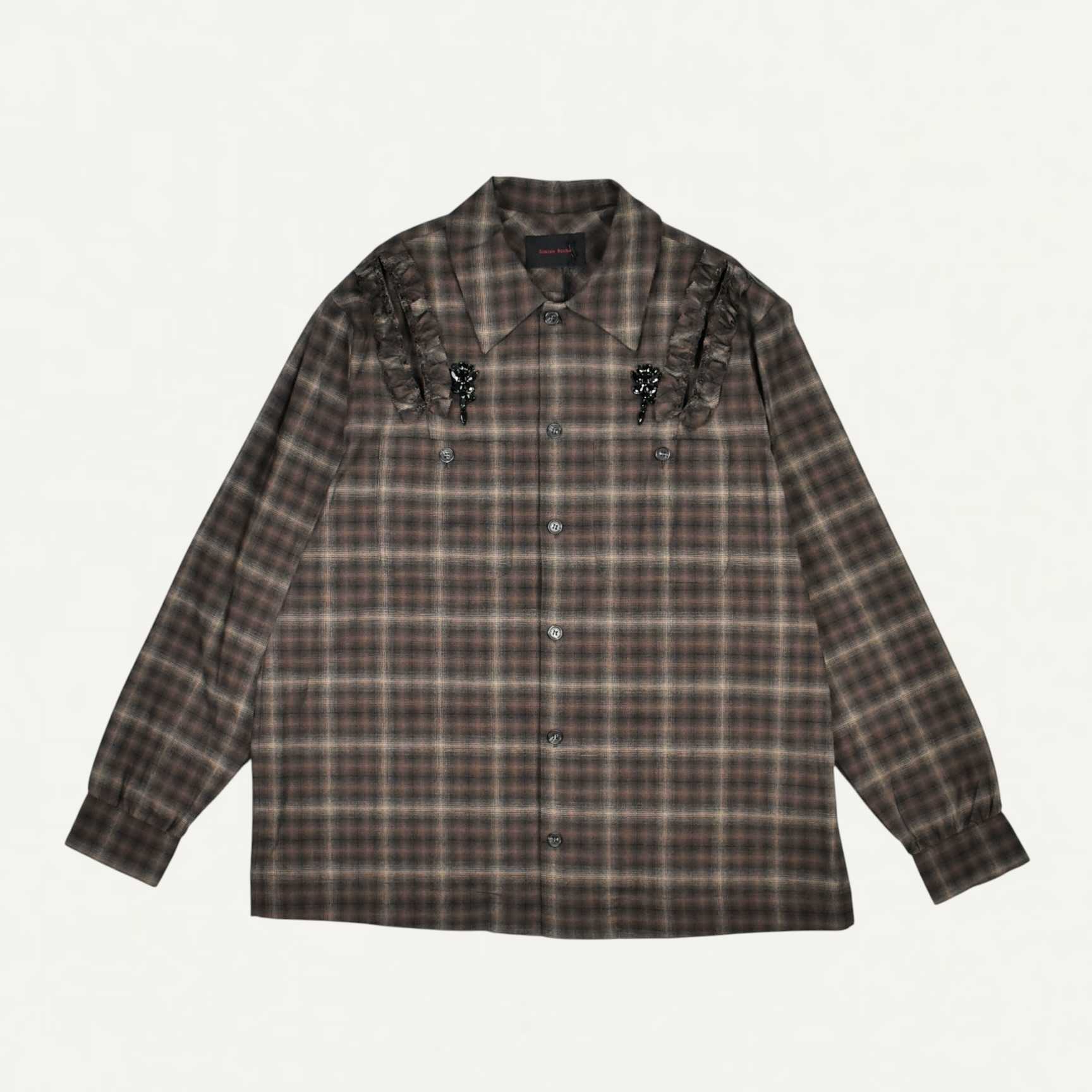Simone Rocha Ruffle Slash Flannel Shirt Check[5490 1352]