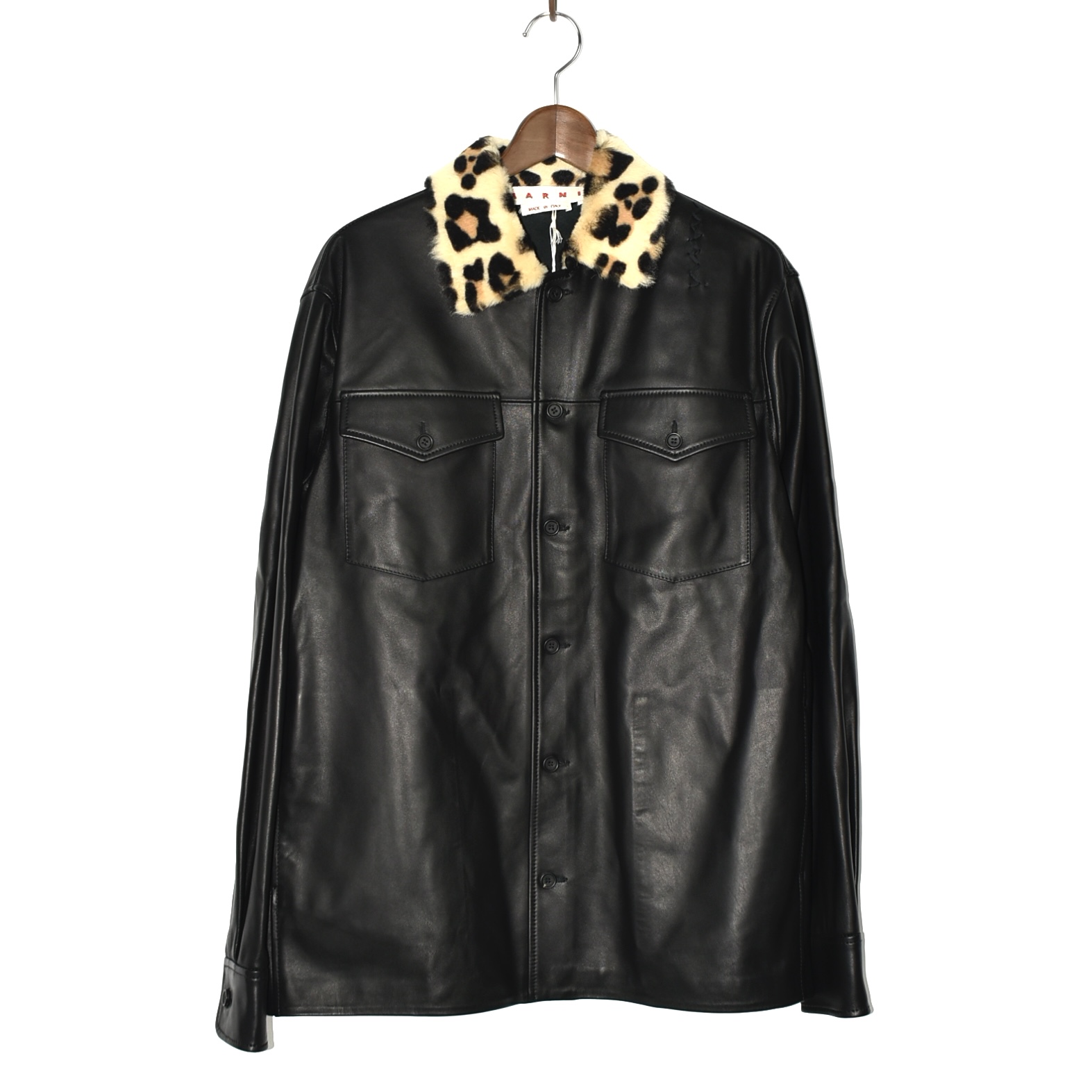 MARNI Nappa leather shirt with animalier shearling collar[CUMY0025Q1]