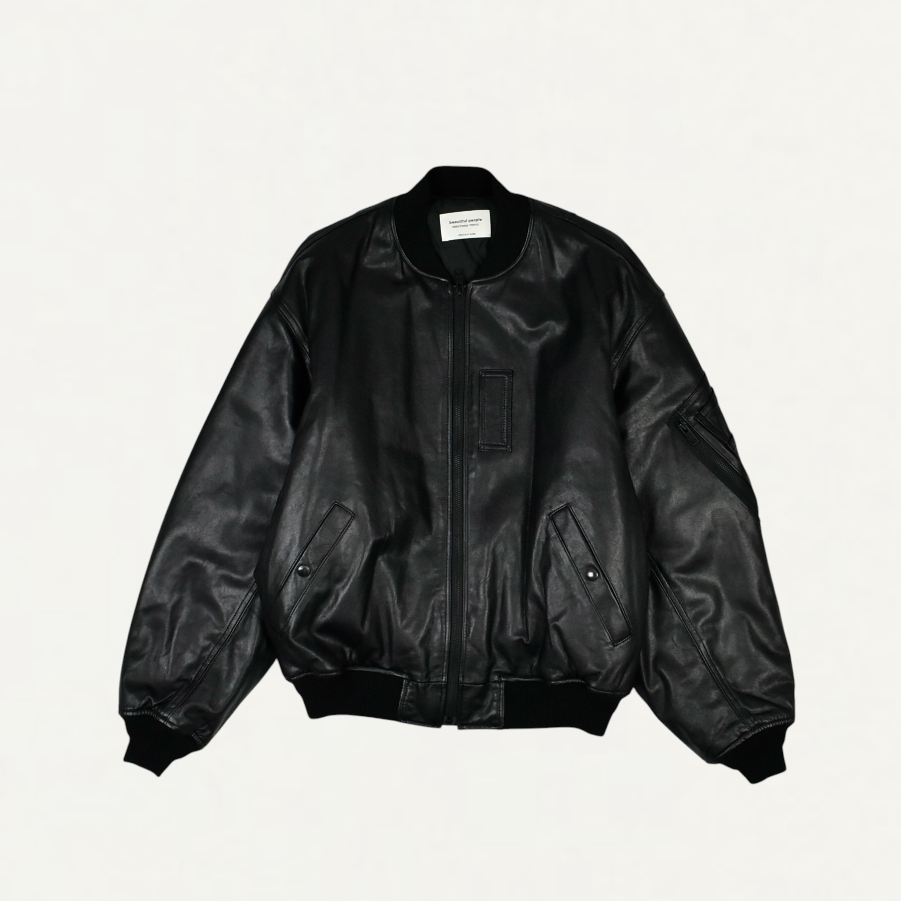 beautiful people light lamb leather fanshape MA-1blouson black[1636402402]