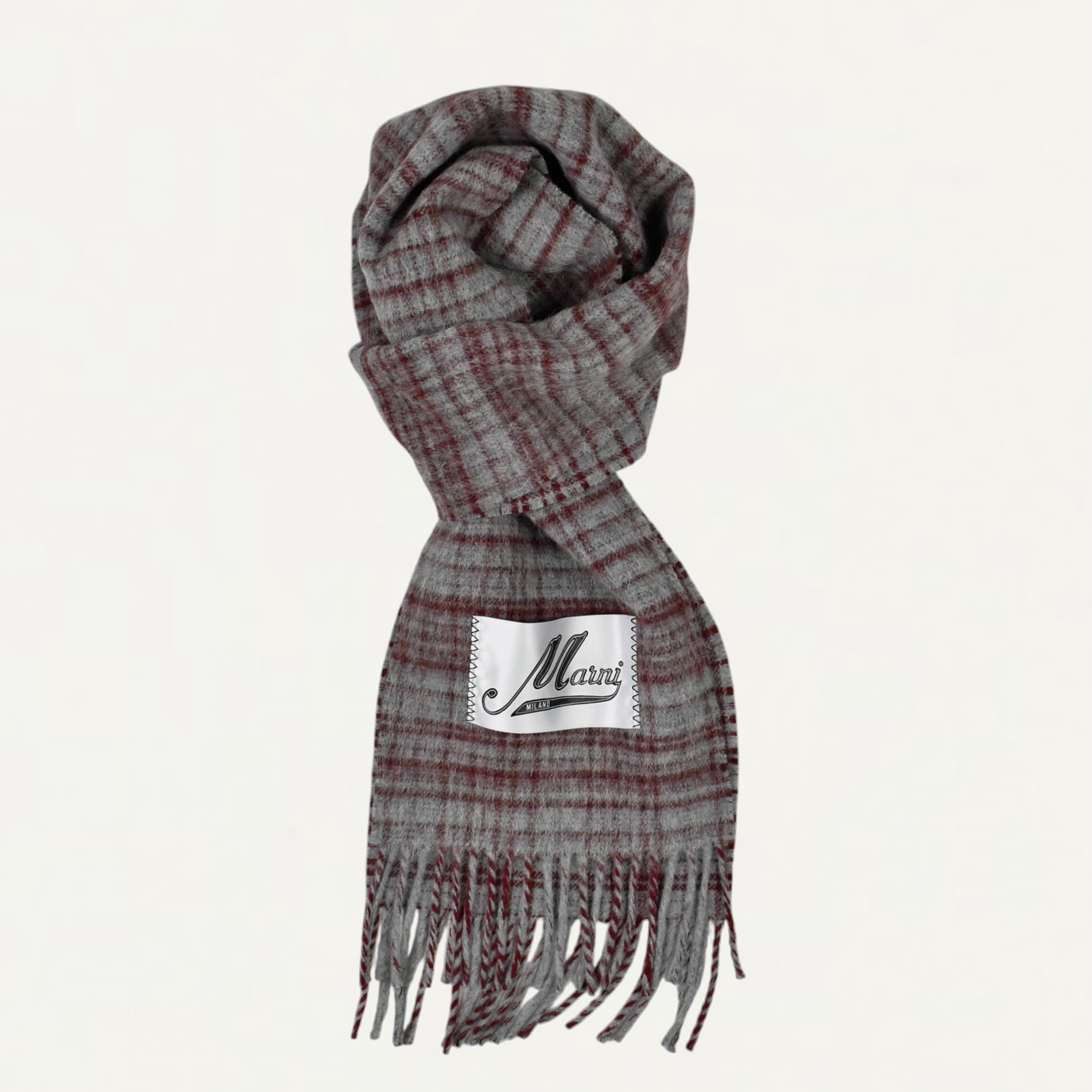 MARNI RED CHECKED WOOL-MOHAIR SCARF[SCZC0089Y0UAW063CHR76]