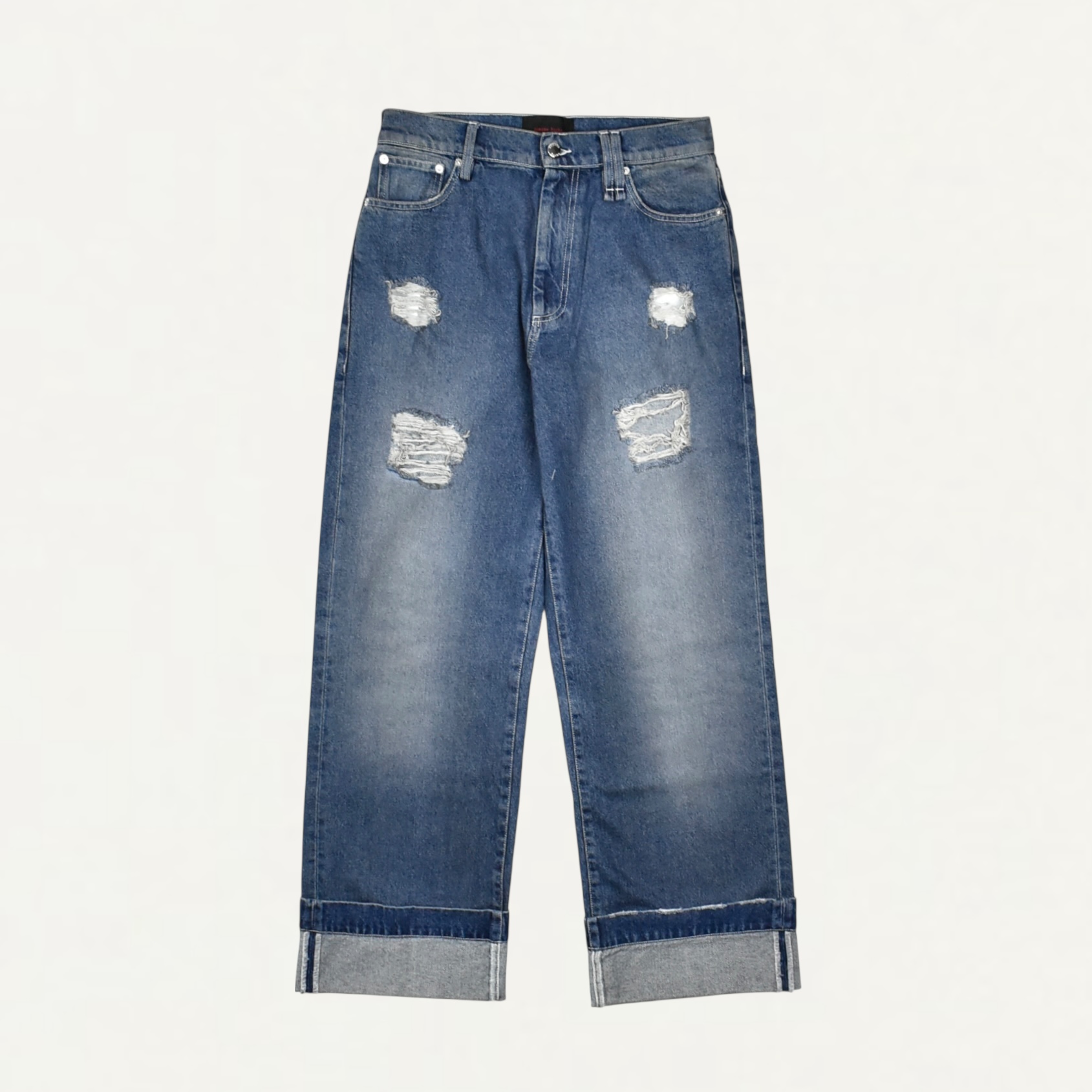 Simone Rocha Distressed Straight Leg Jeans Distressed Blue[4161 1231D]