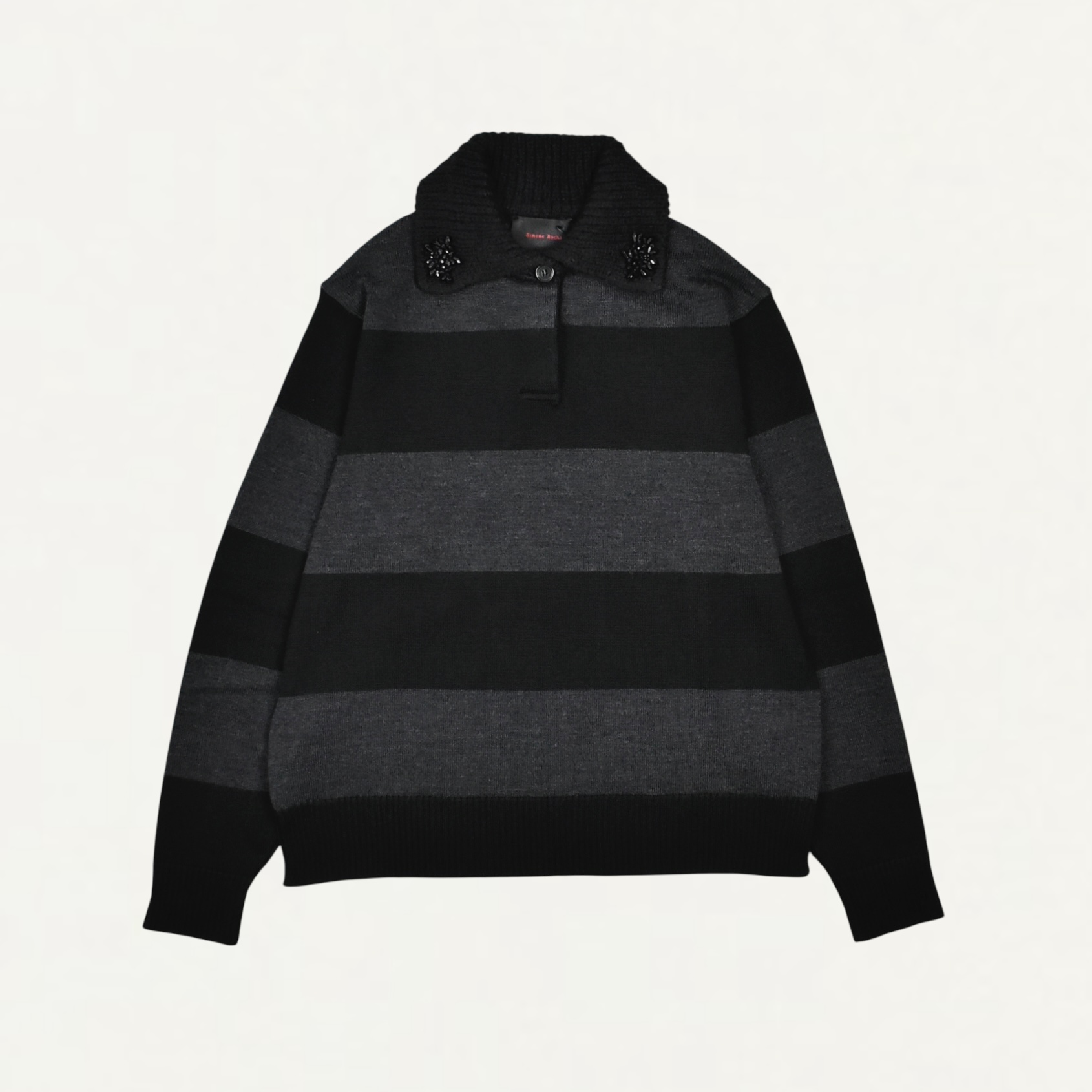 Simone Rocha Embellished Fuzzy Collar Rugby Jumper Grey/Black/Jet[VMK13SB 0646]