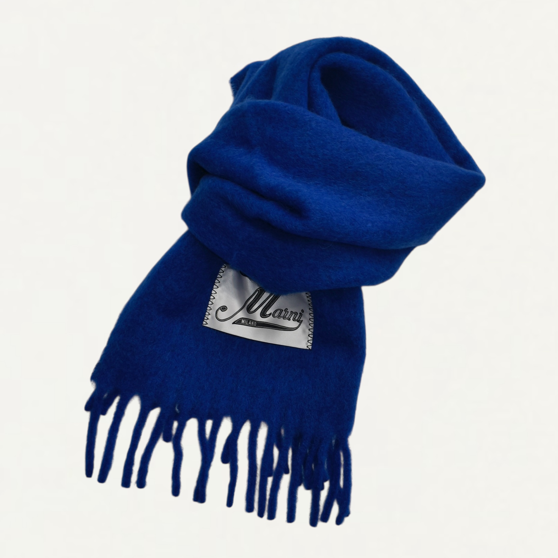 MARNI Blue brushed alpaca scarf with fringes[ASZC0005A0]